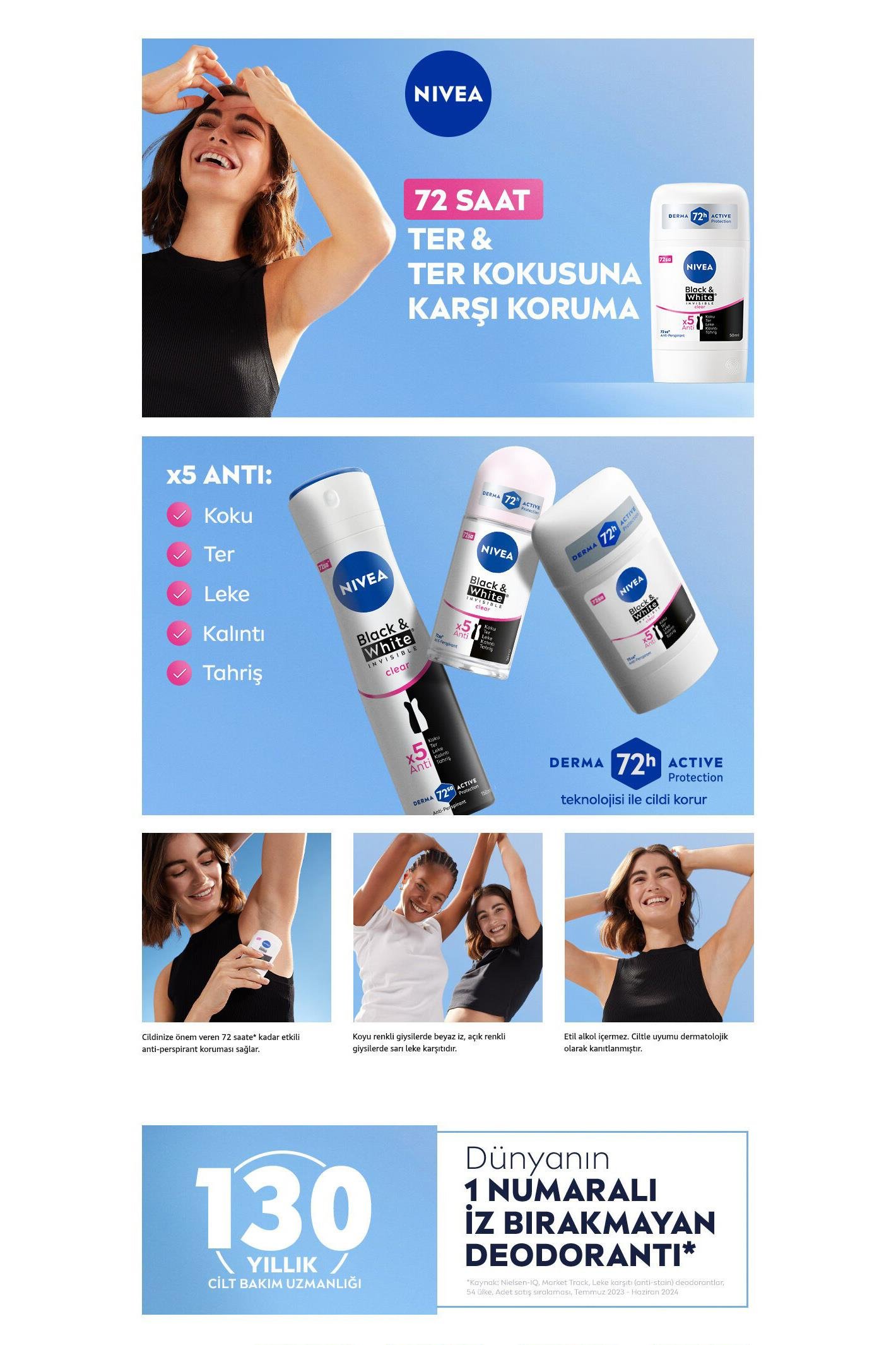 NiveaNivea Black White Invisible Clear Kadınlar İçin Stick Deodorant 50 mlNivea Black&White Clear Stick 40 ml | Leke Bırakmaz Koruma