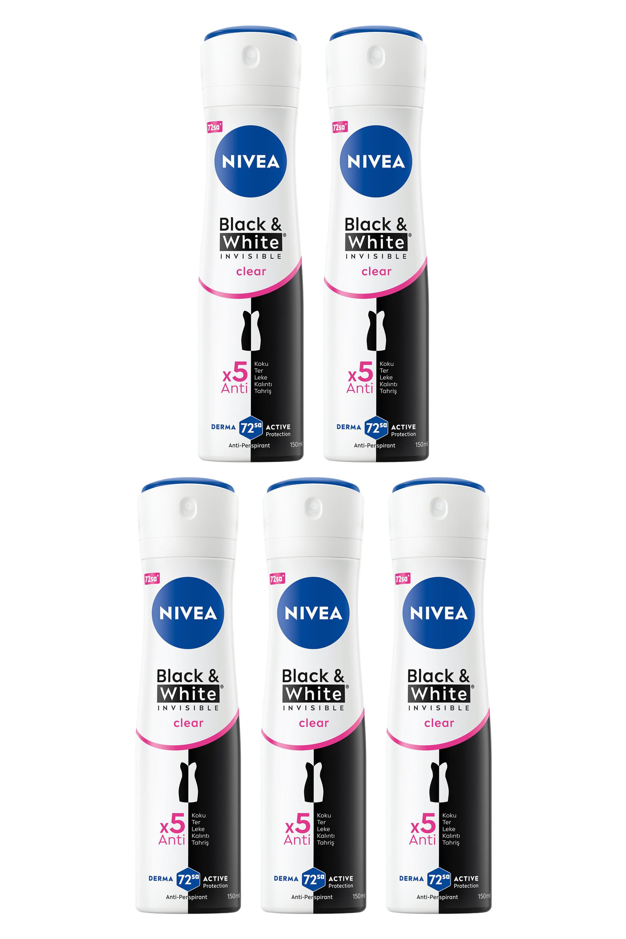 NiveaNivea Black White Invisible Clear Kadınlar İçin Deodorant 150 ml 5'liNivea Invisible for Black   White Deodorant (Clear) 150 ml Fiyatı ve Özellikleri | Mutlufiyatlar