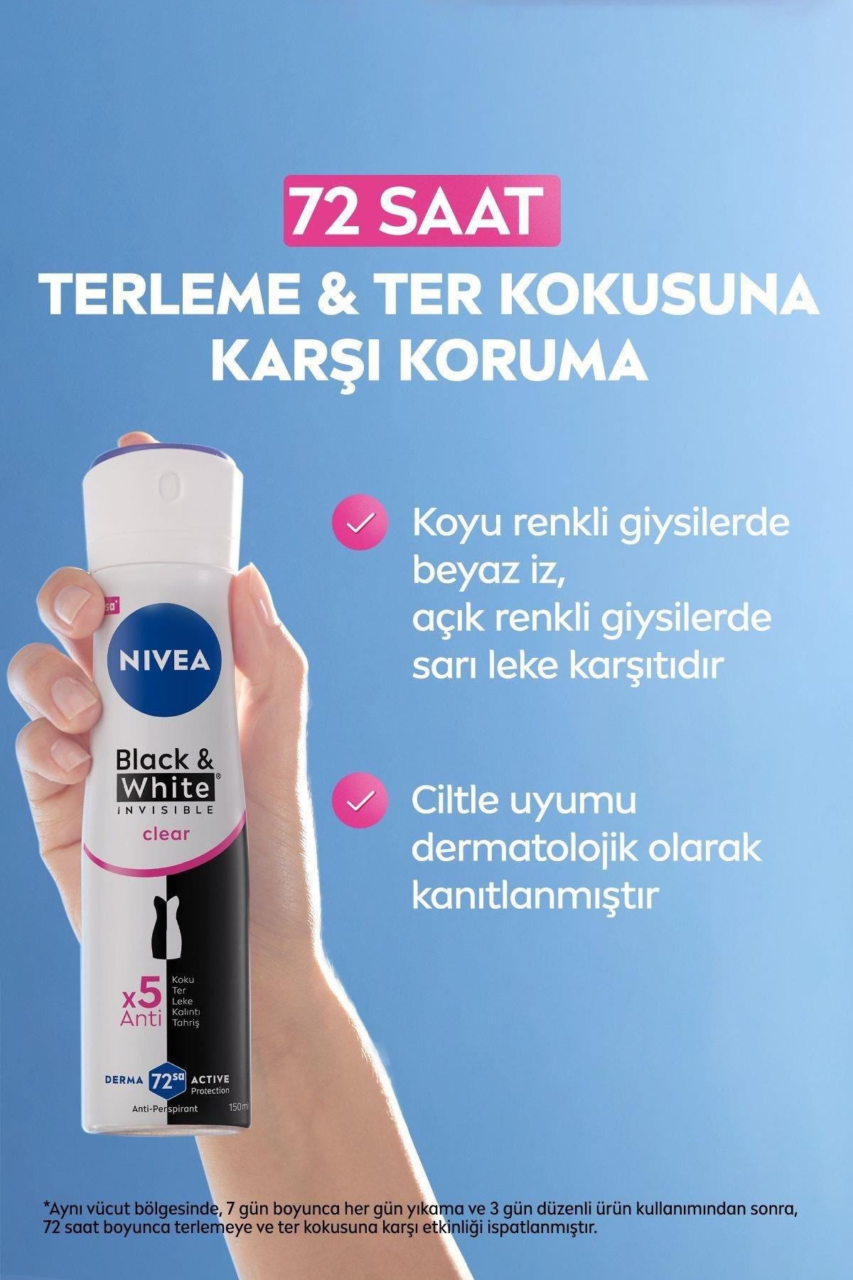 NiveaNivea Black White Invisible Clear Kadınlar İçin Deodorant 150 mlNivea Invisible for Black   White Deodorant (Clear) 150 ml Fiyatı ve Özellikleri | Mutlufiyatlar