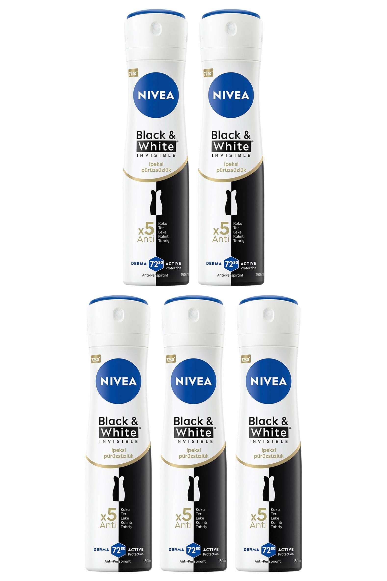 NiveaNivea Black White Invisible İpeksi Pürüzsüzlük Kadınlar İçin Deodorant 150 ml 5'liNivea Black   White Invisible Deodorant For Women İpeksi Pürüzsüzlük 150 ml Fiyatı ve Özellikleri | Mutlufiyatlar