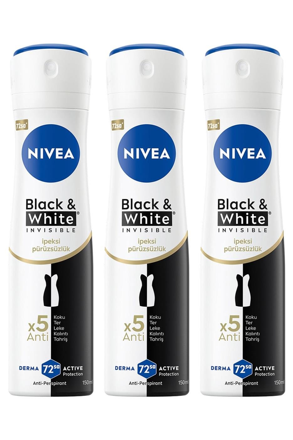 NiveaNivea Black White Invisible İpeksi Pürüzsüzlük Kadınlar İçin Deodorant 150 ml 3'lüNivea Black   White Invisible Deodorant For Women İpeksi Pürüzsüzlük 150 ml Fiyatı ve Özellikleri | Mutlufiyatlar