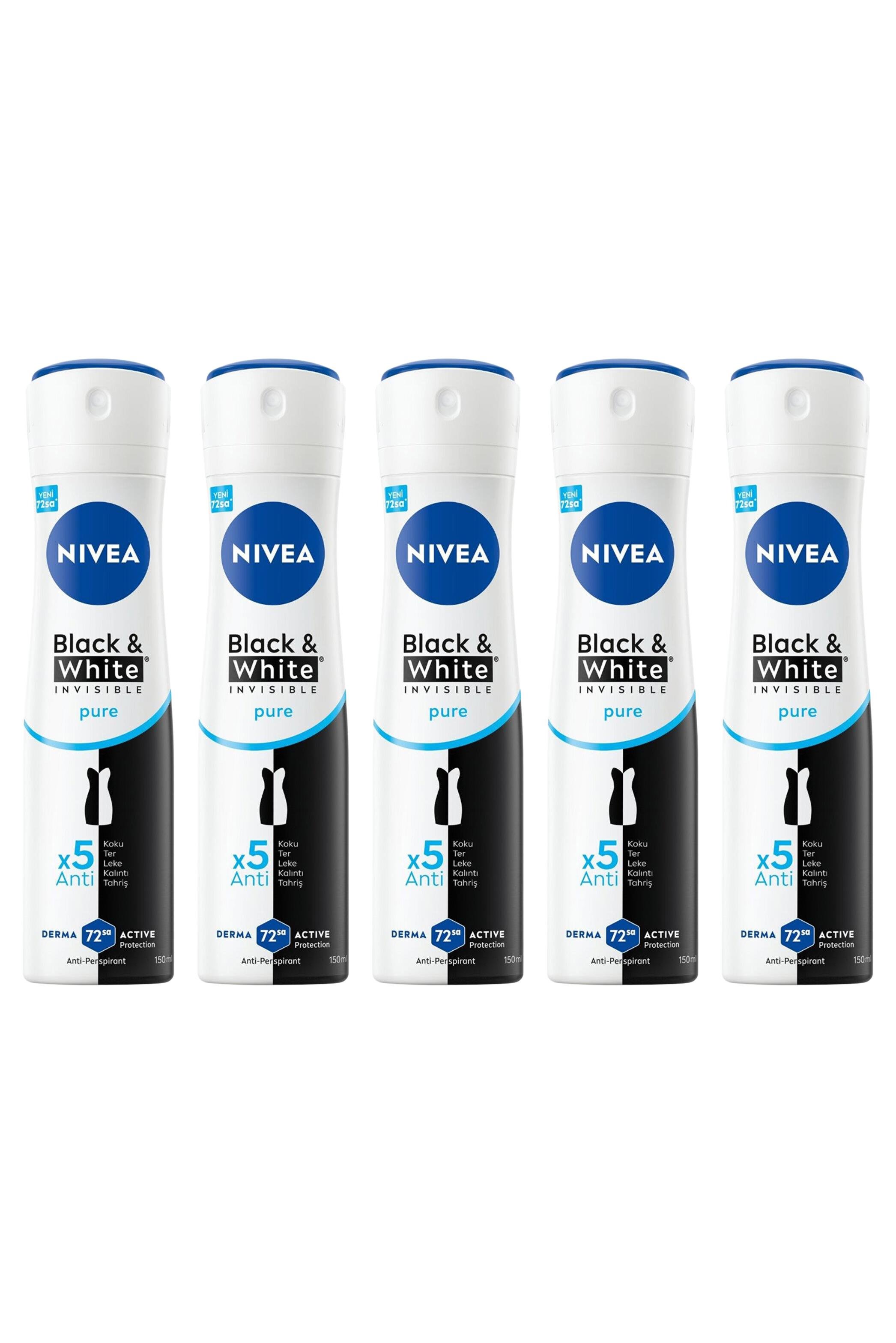 NiveaNivea Black White Invisible Pure Kadınlar İçin Deodorant 150 ml 5'liNivea Invisible for Black   White Deodorant (Pure) 150 ml Fiyatı ve Özellikleri | Mutlufiyatlar
