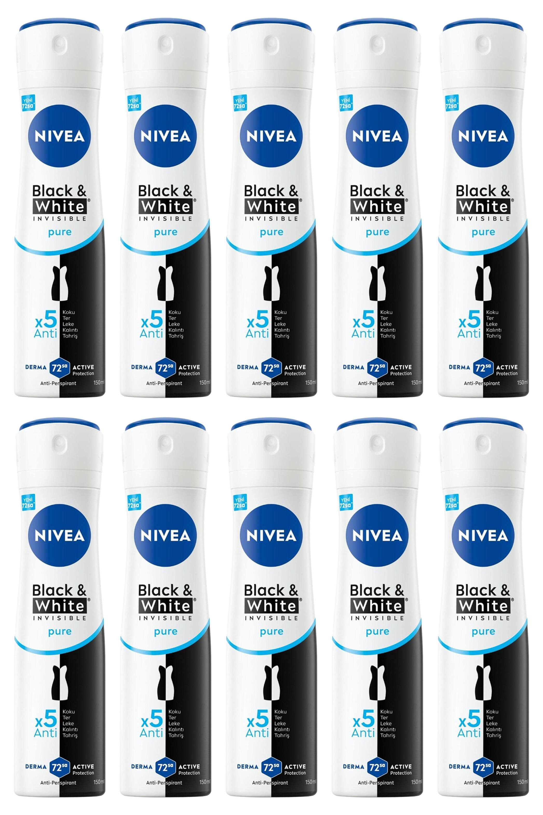 NiveaNivea Black White Invisible Pure Kadınlar İçin Deodorant 150 ml 10'luNivea Invisible for Black   White Deodorant (Pure) 150 ml Fiyatı ve Özellikleri | Mutlufiyatlar