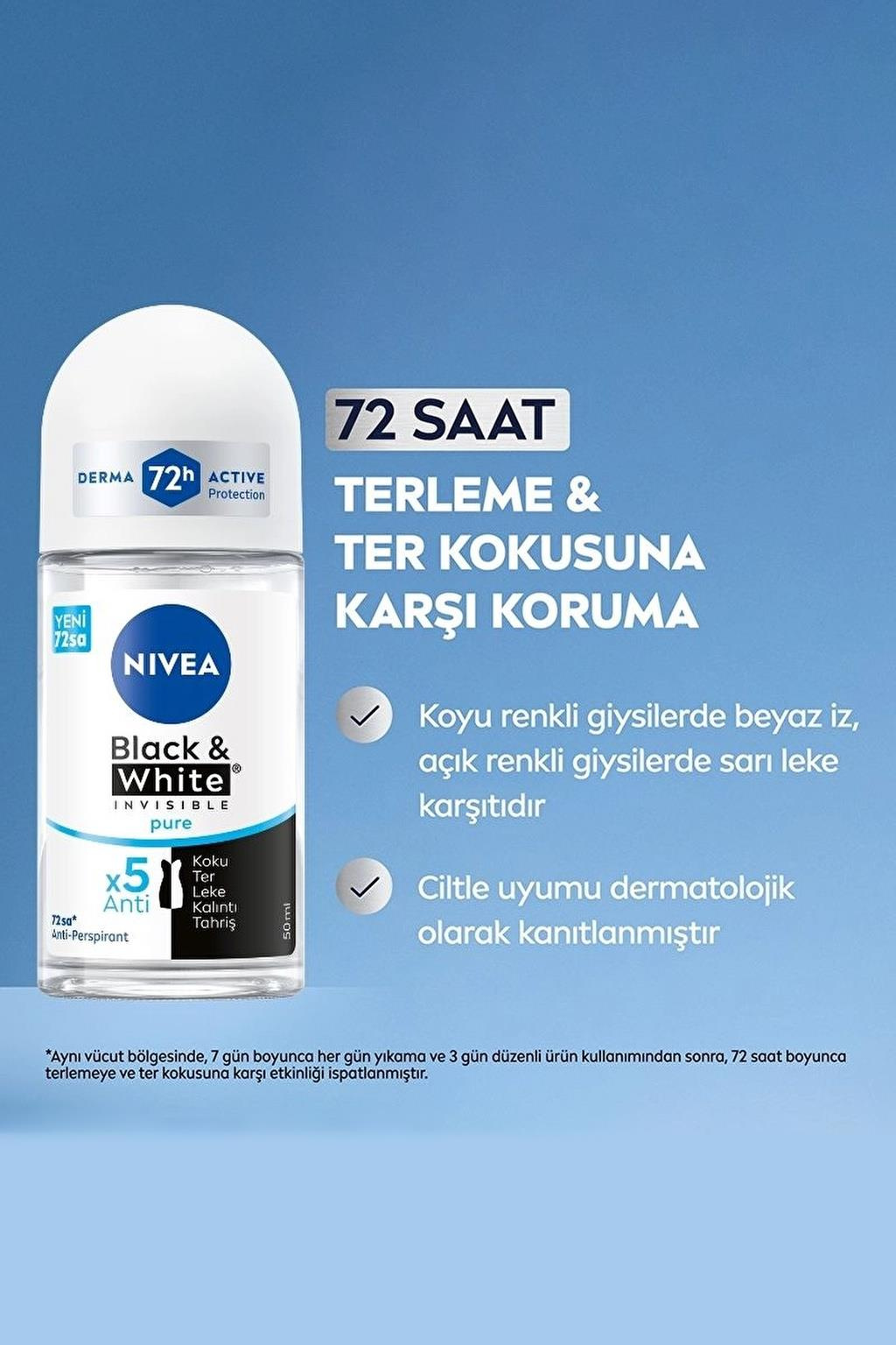 NiveaNivea Black White Invisible Pure Kadınlar İçin Roll On 50 mlNivea Invisible For Black   White Roll-On Pure 50 ml Fiyatı ve Özellikleri | Mutlufiyatlar