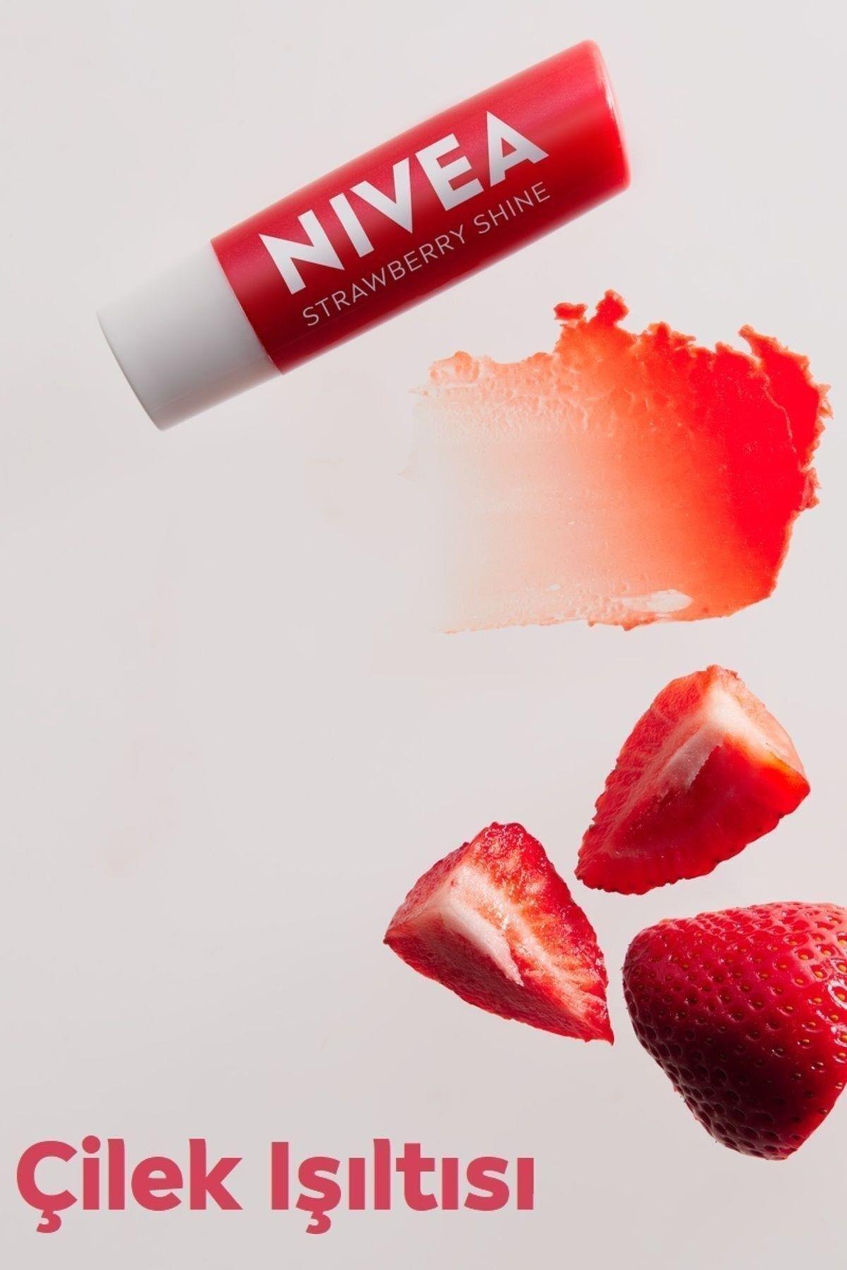 NiveaNivea Dudak Bakım Kremi Straw Berry Shine Çilek Aromalı 4.8 gr 10'luNivea Lip Stick Çilek 24 Saat Nem Fiyatı ve Özellikleri | Mutlufiyatlar