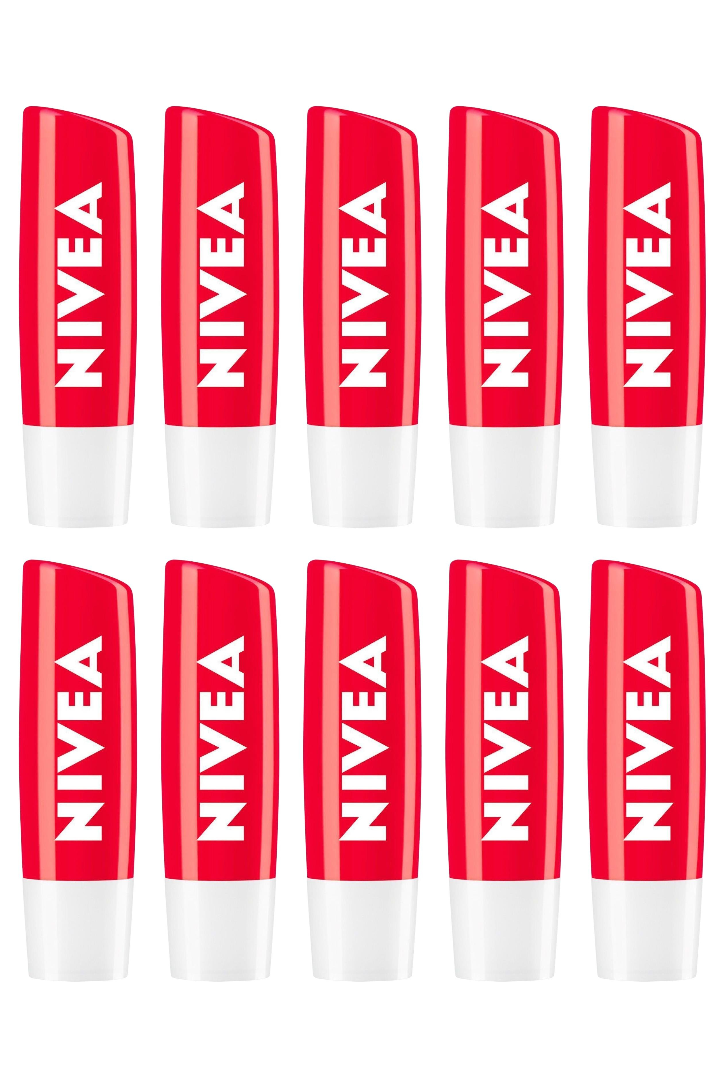 NiveaNivea Dudak Bakım Kremi Straw Berry Shine Çilek Aromalı 4.8 gr 10'luNivea Lip Stick Çilek 24 Saat Nem Fiyatı ve Özellikleri | Mutlufiyatlar