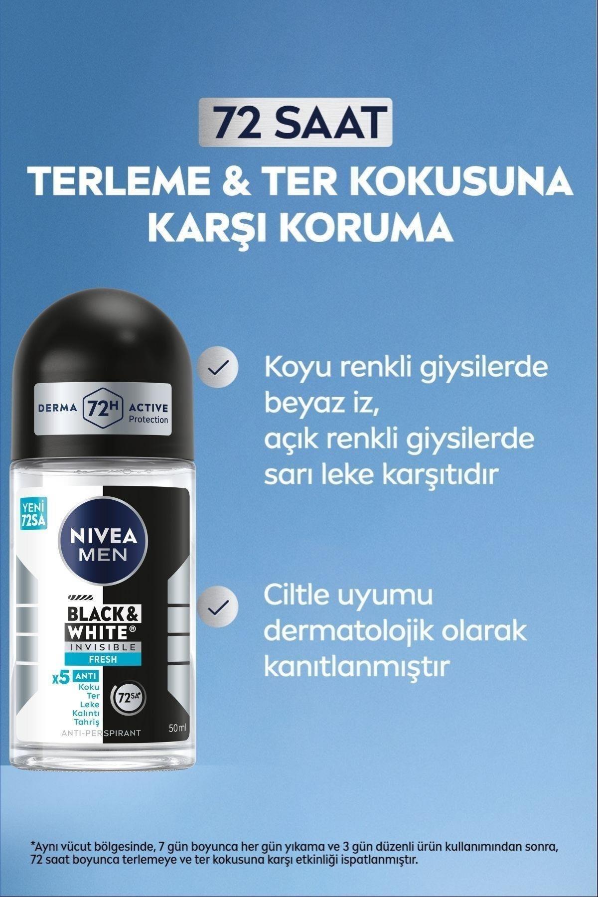 NiveaNivea Men Black White Invisible Fresh Erkekler İçin Roll On 50 mlNivea Black   White Invisible Roll-On For Men Fresh 50 ml Fiyatı ve Özellikleri | Mutlufiyatlar