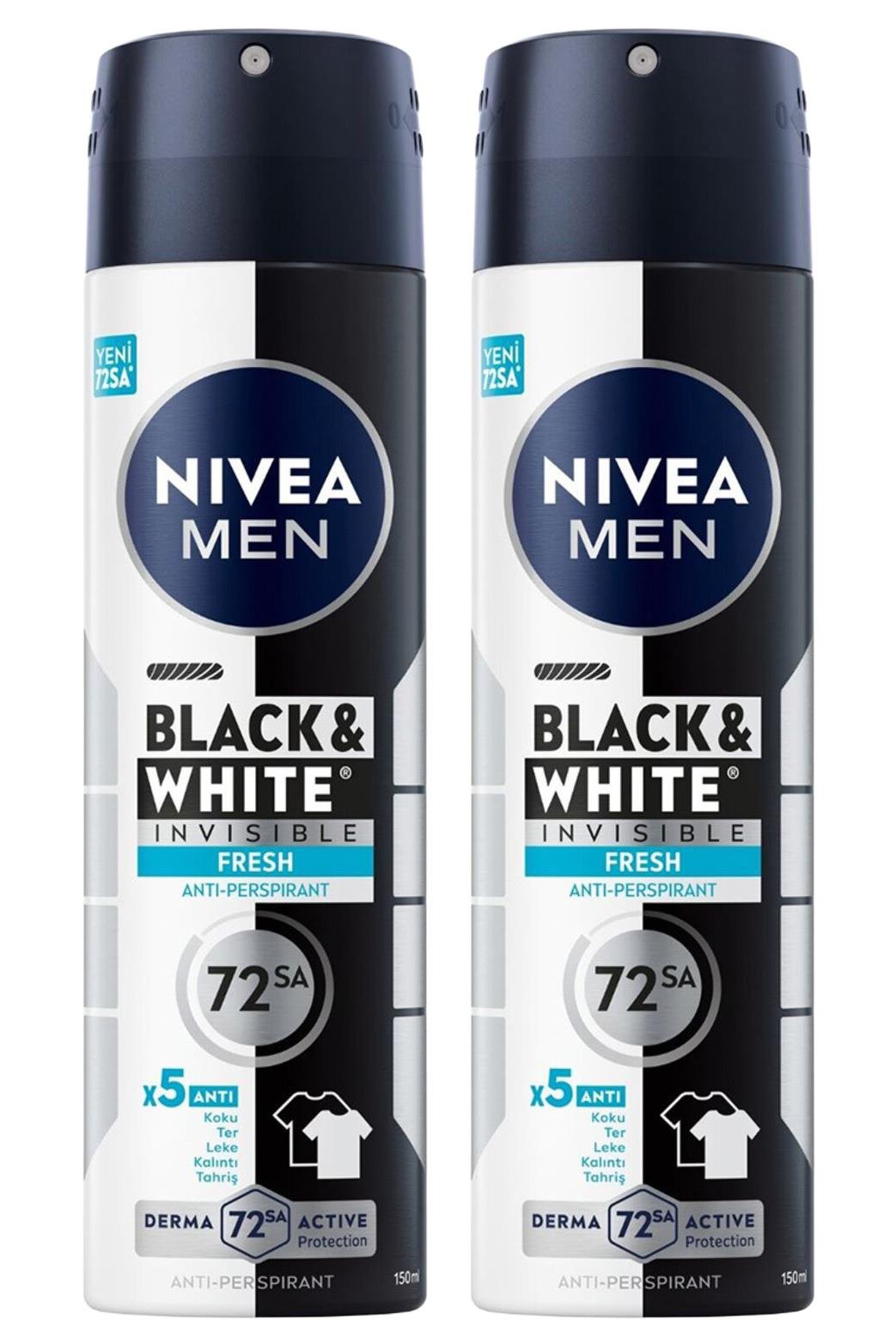 NiveaNivea Men Black White Invisible Fresh Erkekler İçin Deodorant 150 ml 2'liNivea Invisible for Black   White Deodorant (Fresh) Bay 150 ml Fiyatı ve Özellikleri | Mutlufiyatlar