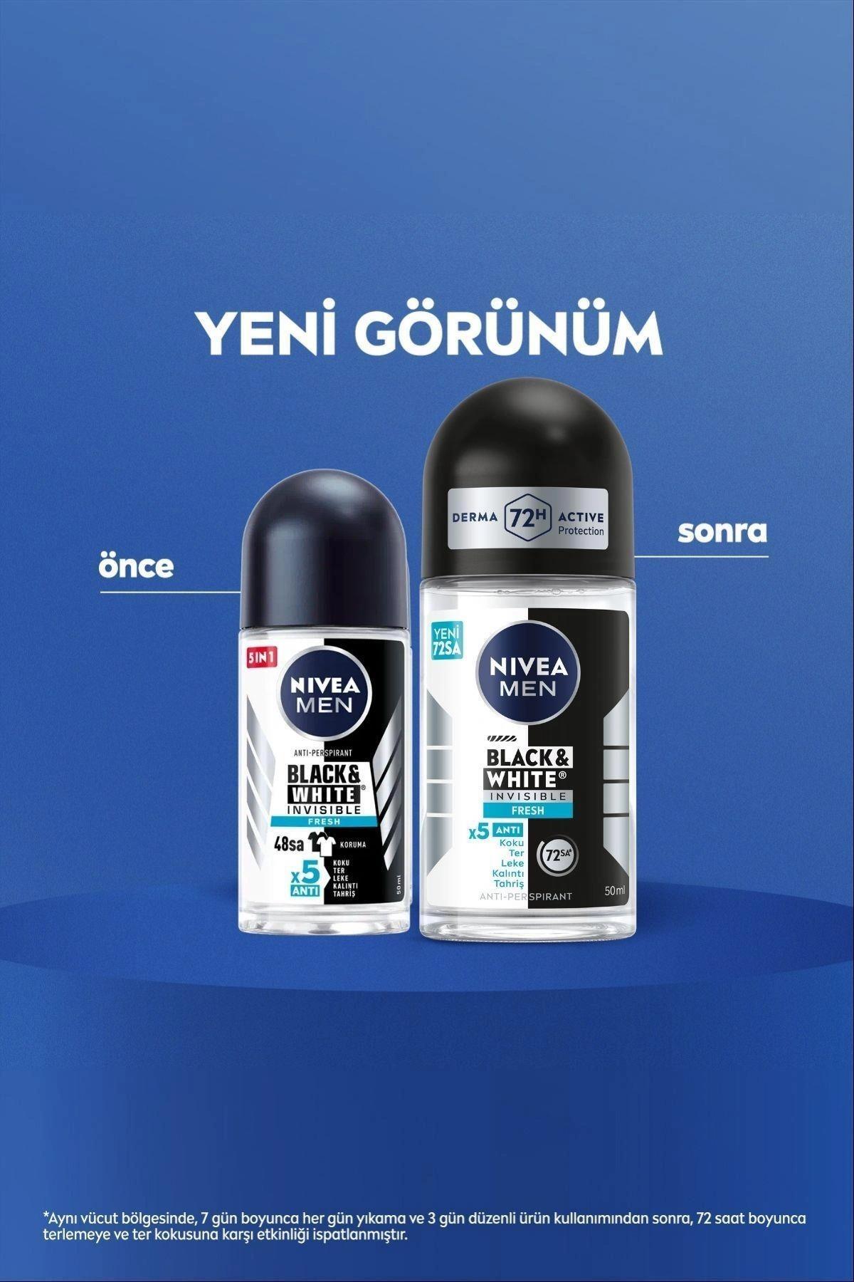 NiveaNivea Men Black White Invisible Fresh Erkekler İçin Roll On 50 mlNivea Black   White Invisible Roll-On For Men Fresh 50 ml Fiyatı ve Özellikleri | Mutlufiyatlar