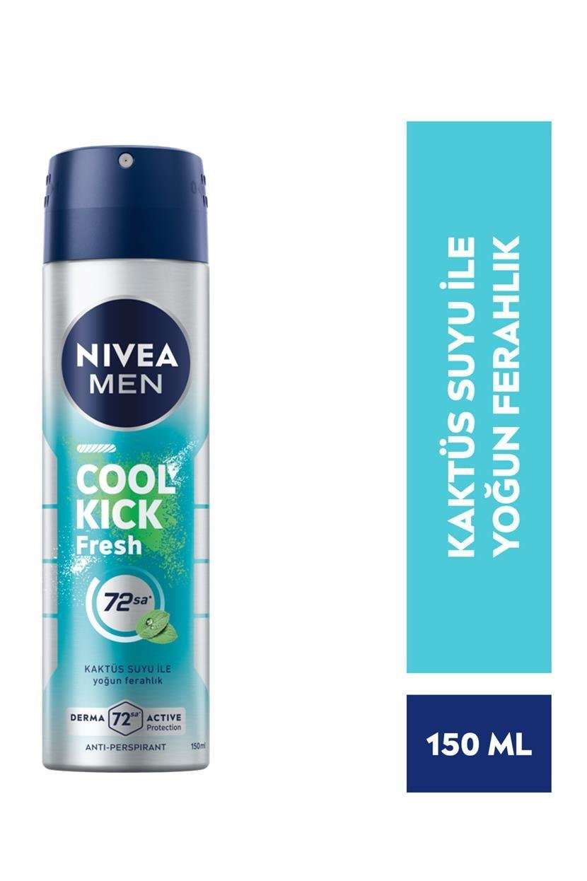 NiveaNivea Men Cool Kick Fresh Erkekler İçin Deodorant 150 ml 5'liNivea Men Cool Kick Sprey 150 ml | Kaktüs Suyu ile Ferahlık