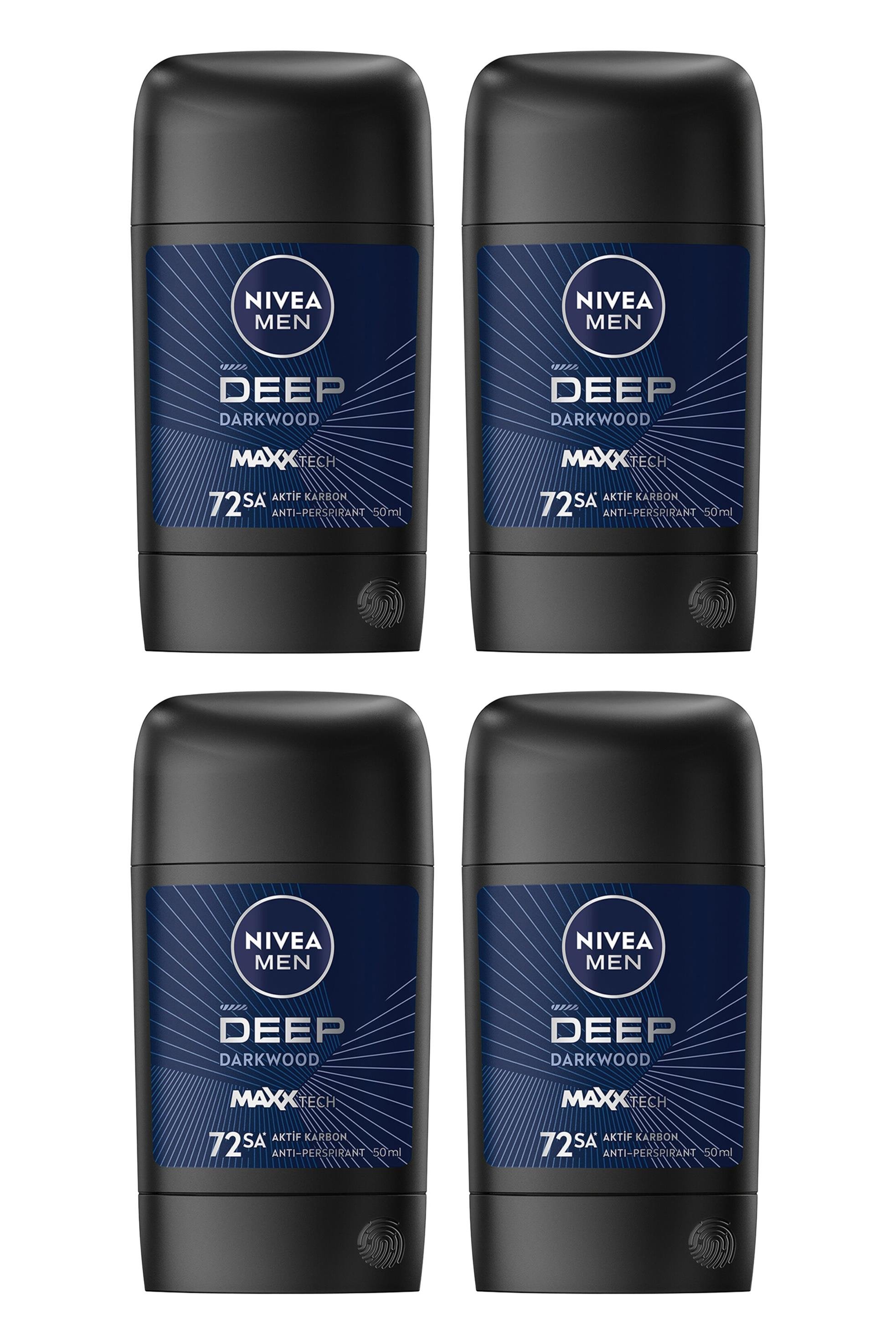 NiveaNivea Men Deep Darkwood Erkekler İçin Stick Deodorant 50 ml 4'lüNivea Men Deep Dimension Stick 50 ml | Aktif Karbon Gücü