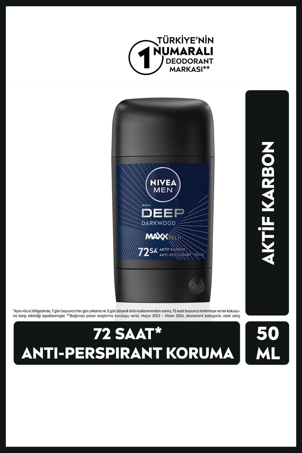 NiveaNivea Men Deep Darkwood Erkekler İçin Stick Deodorant 50 ml 3'lüNivea Men Deep Dimension Stick 50 ml | Aktif Karbon Gücü