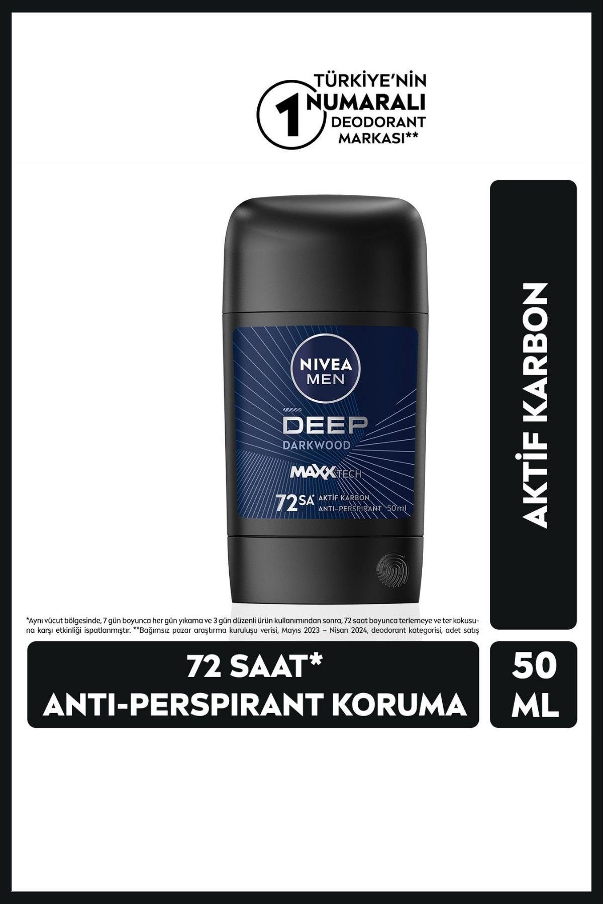 NiveaNivea Men Deep Darkwood Erkekler İçin Stick Deodorant 50 mlNivea Men Deep Dimension Stick 50 ml | Aktif Karbon Gücü