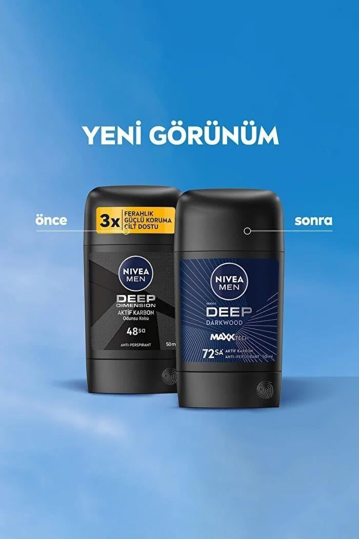 NiveaNivea Men Deep Darkwood Erkekler İçin Stick Deodorant 50 ml 5'liNivea Men Deep Dimension Stick 50 ml | Aktif Karbon Gücü