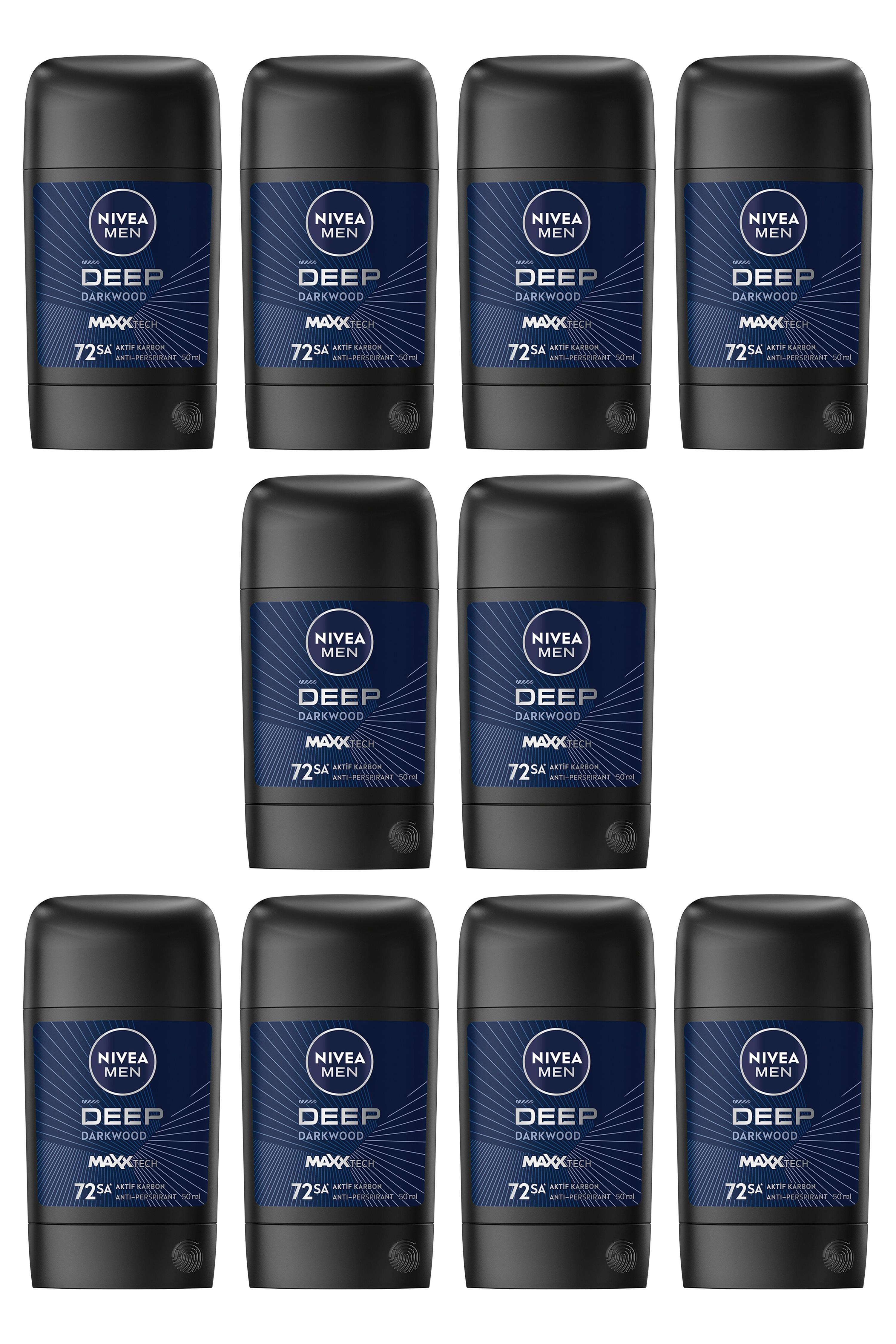 NiveaNivea Men Deep Darkwood Erkekler İçin Stick Deodorant 50 ml 10'luNivea Men Deep Dimension Stick 50 ml | Aktif Karbon Gücü
