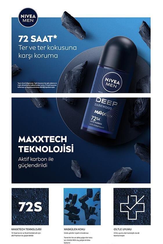 NiveaNivea Men Erkek Roll-On Deodorant Deep Dimension 50 ml 2'liNivea Men Deep Dimension Roll-on 50 ml | Karbonlu Ferahlık