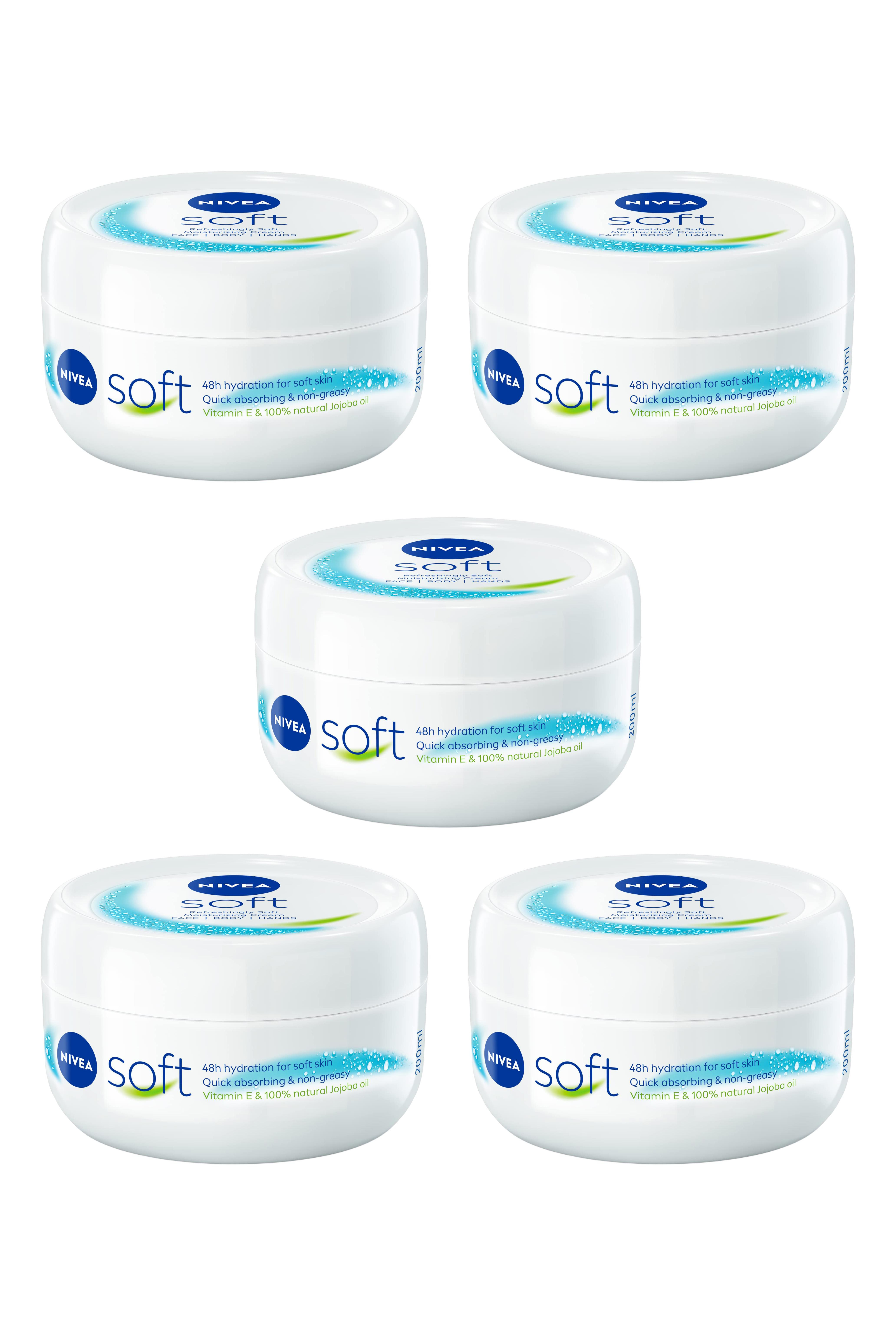 NiveaNivea Soft Nemlendirici Bakım Kremi 200 ml 5'liNivea Krem Soft Vazo 200 ml Fiyatı ve Özellikleri | Mutlufiyatlar