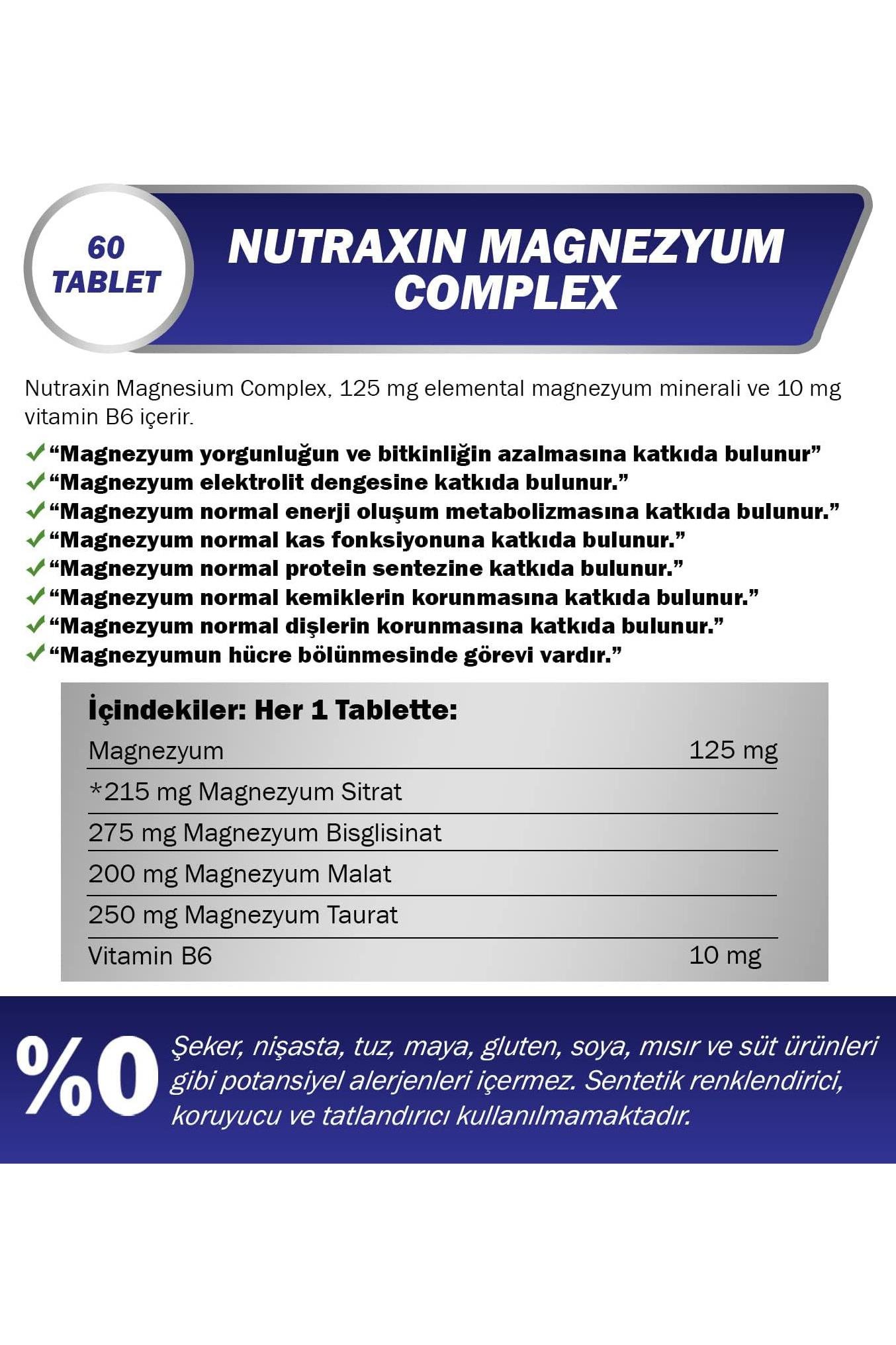 NutraxinNutraxin Magnesium Complex Vitamin B6 Takviye Edici Gıda 60 TabletNutraxin Magnesium Complex Vitamin B6 60 Tablet Fiyatı ve Özellikleri | Mutlufiyatlar