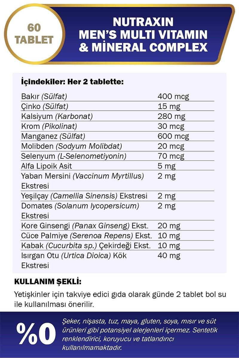 NutraxinNutraxin Mens Multi Vitamin Complex 60 TabletNutraxin Mens Multi Vitamin Complex 60 Tablet Fiyatı ve Özellikleri | Mutlufiyatlar