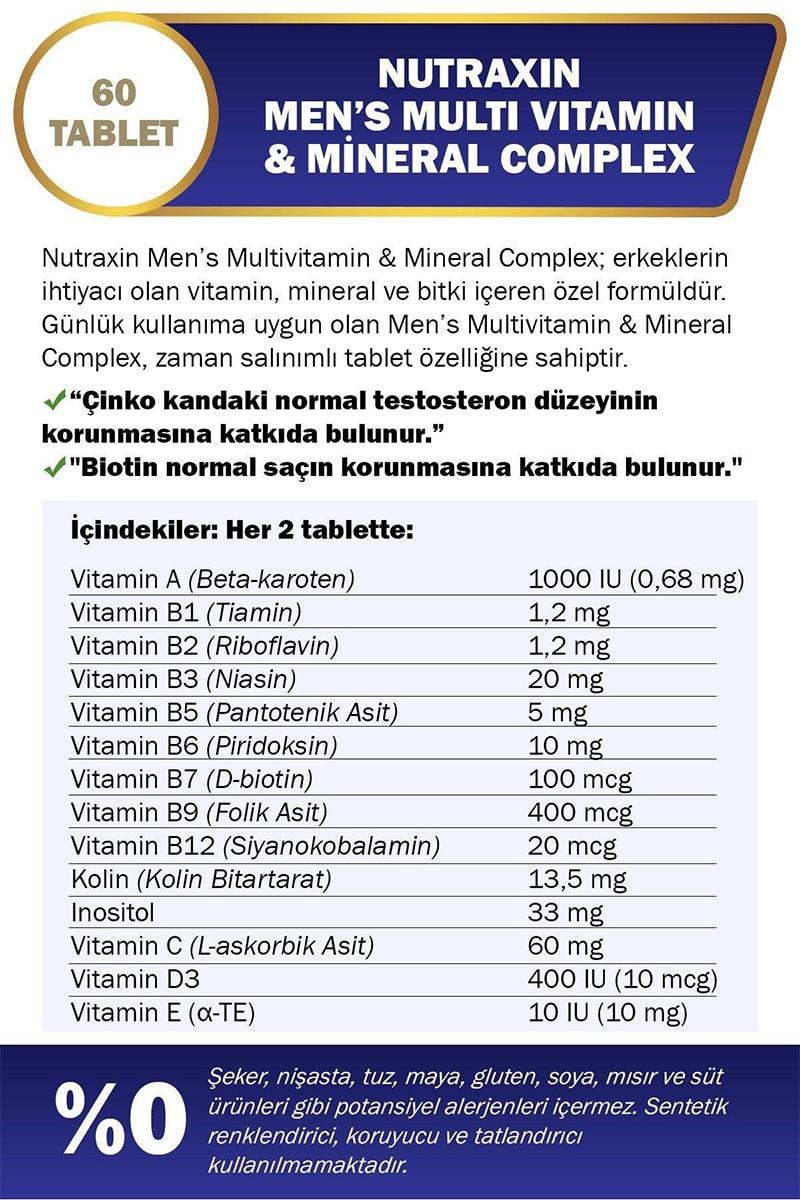 NutraxinNutraxin Mens Multi Vitamin Complex 60 TabletNutraxin Mens Multi Vitamin Complex 60 Tablet Fiyatı ve Özellikleri | Mutlufiyatlar