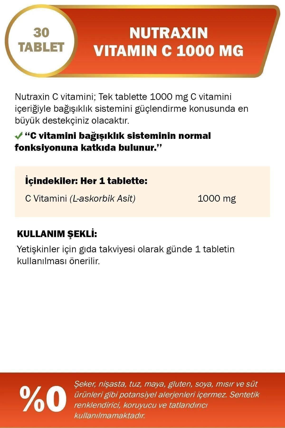 NutraxinNutraxin Vitamin C 1000 mg Takviye Edici Gıda 30 Tablet 2'liNutraxin Vitamin C 1000 mg 30 Tablet Fiyatı ve Özellikleri | Mutlufiyatlar