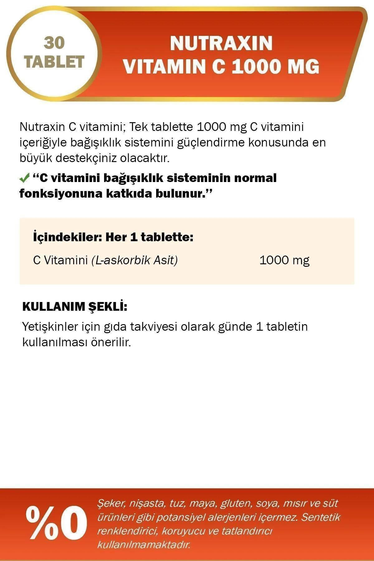 NutraxinNutraxin Vitamin C 1000 mg Takviye Edici Gıda 30 Tablet 10'luNutraxin Vitamin C 1000 mg 30 Tablet Fiyatı ve Özellikleri | Mutlufiyatlar