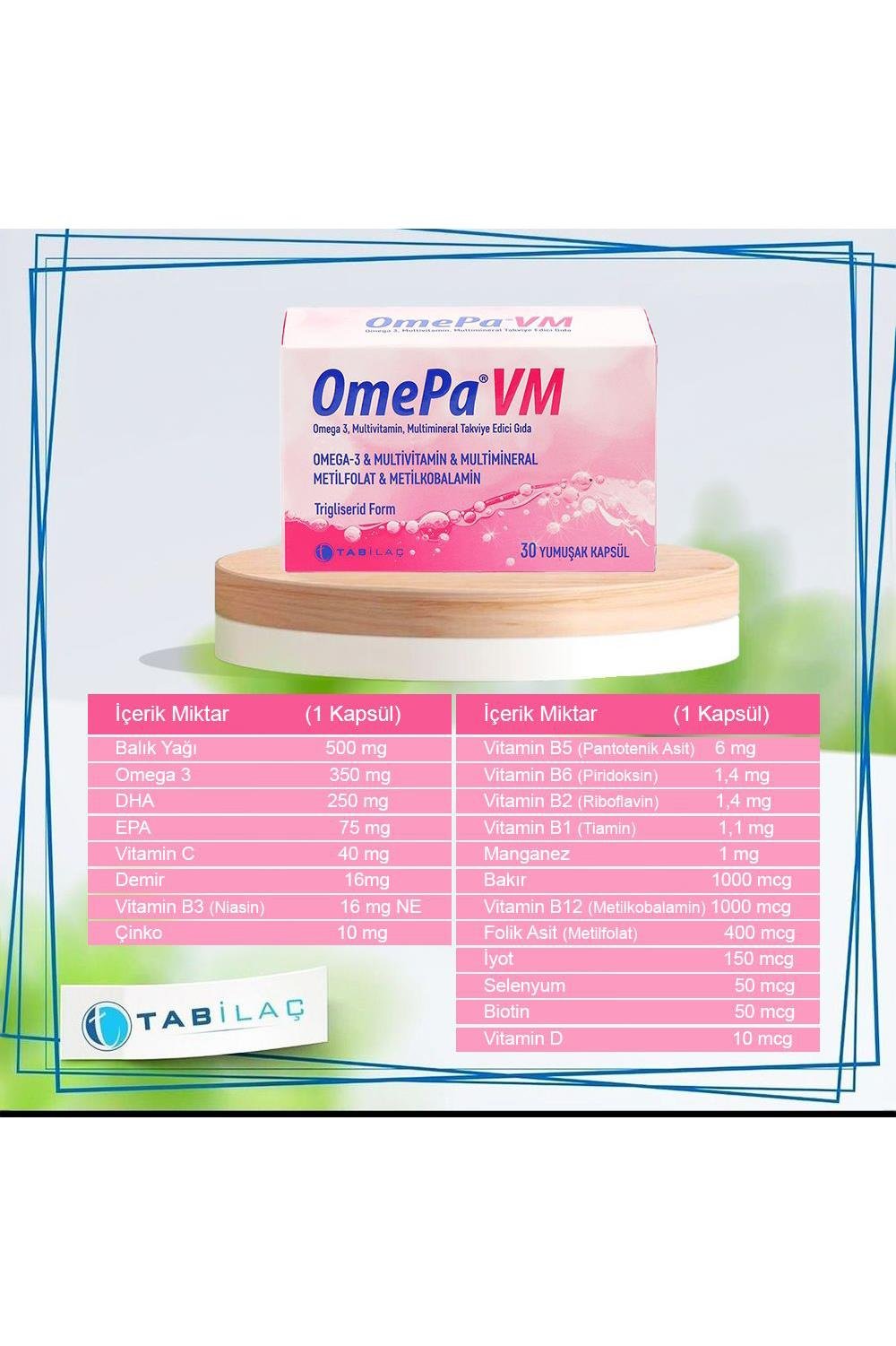 OmepaOmePa VM Omega 3 Multivitamin ve Multimineral 30 Yumuşak Kapsül 2'liOmepa VM 30 Yumuşak Kapsül - İkincisi %50 İndirimli Fiyatı ve Özellikleri | Mutlufiyatlar
