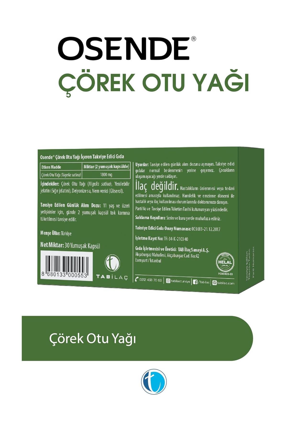 OsendeOsende Çörekotu Yağı 30 KapsülOsende Çörekotu Yağı 900 mg 30 Kapsül Fiyatı ve Özellikleri | Mutlufiyatlar