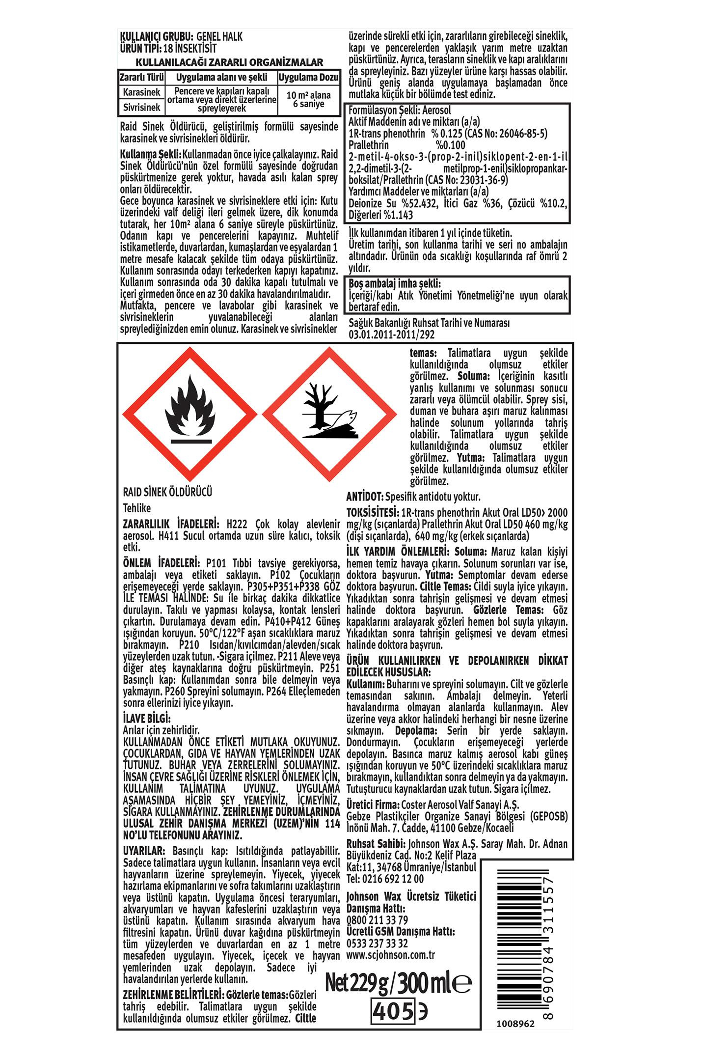 RaidRaid Sinek Kovucu 2 in 1 300mlRaid Sineksavar 2İn1 300Ml Fiyatı ve Özellikleri | Mutlufiyatlar