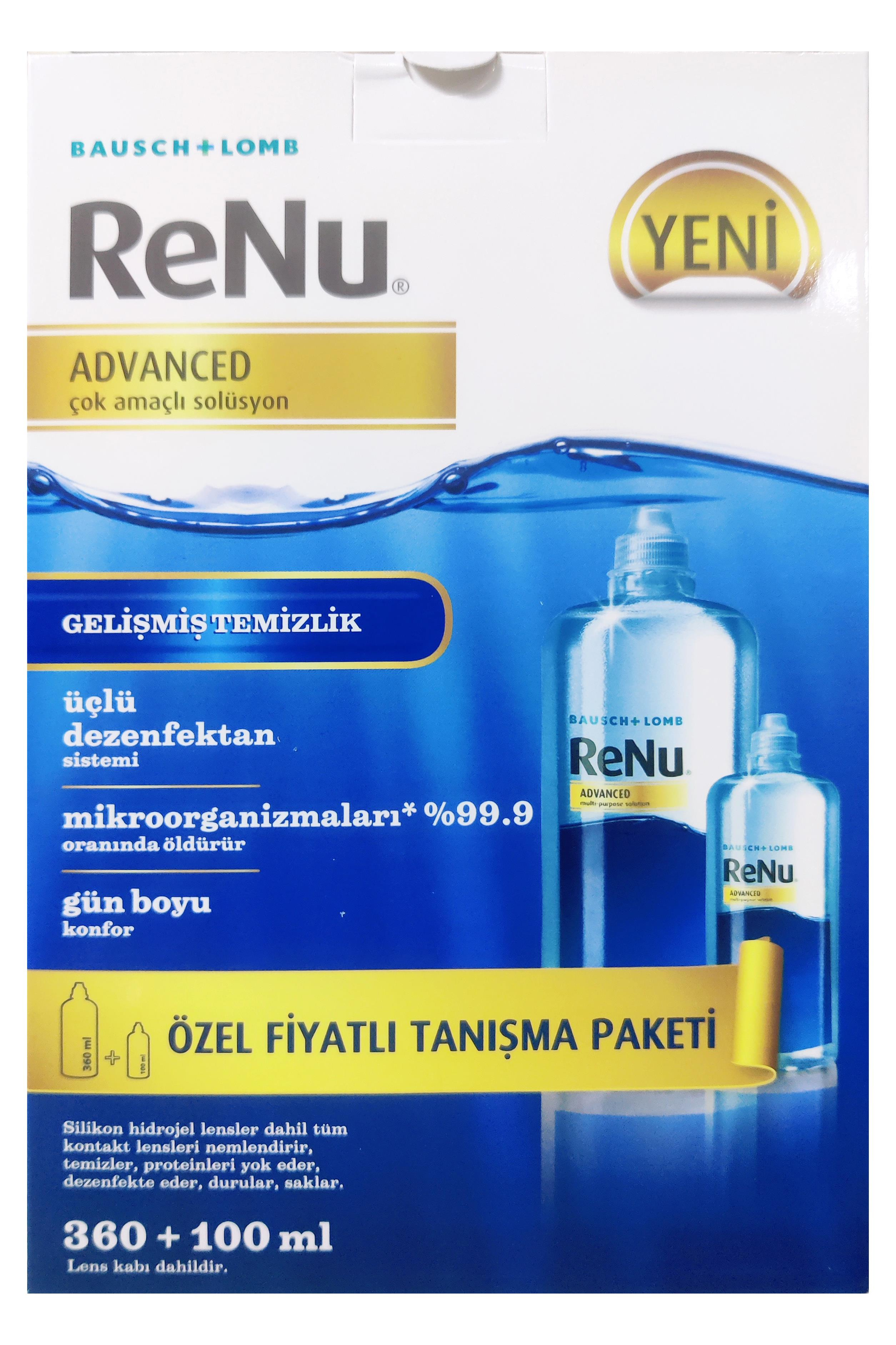 RenuBausch Lomb Renu Advanced Lens Solüsyon 360ml +100ml Renu Advanced Lens Solüsyonu 100ml | Göz Sağlığına Uygun Temizlik