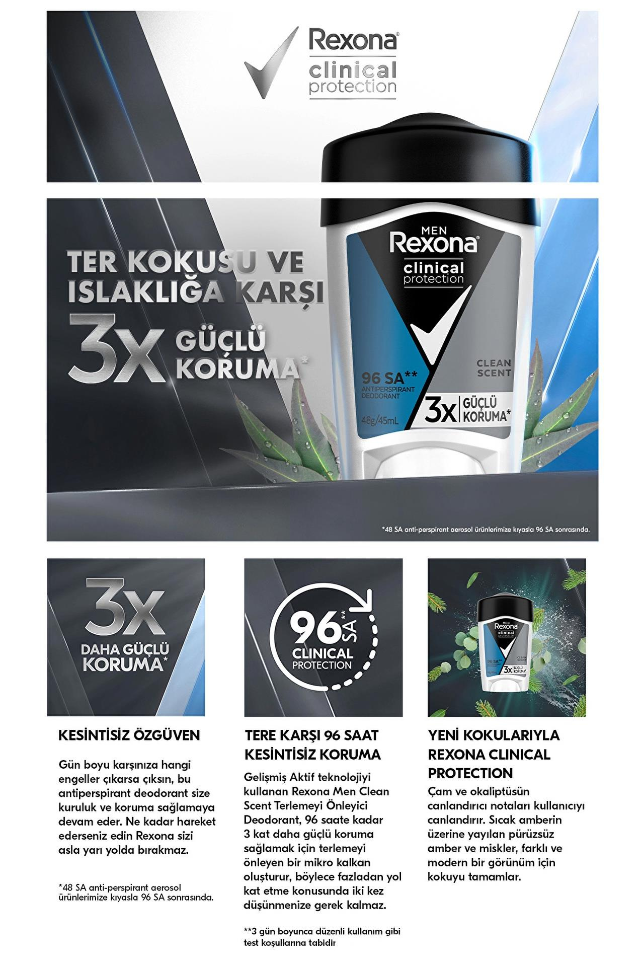 RexonaRexona Men Clinical Protection Clean Scent Deodorant 45 ml 3'lüRexona Clinical Protection Clean Scent Men 45 ml Fiyatı ve Özellikleri | Mutlufiyatlar