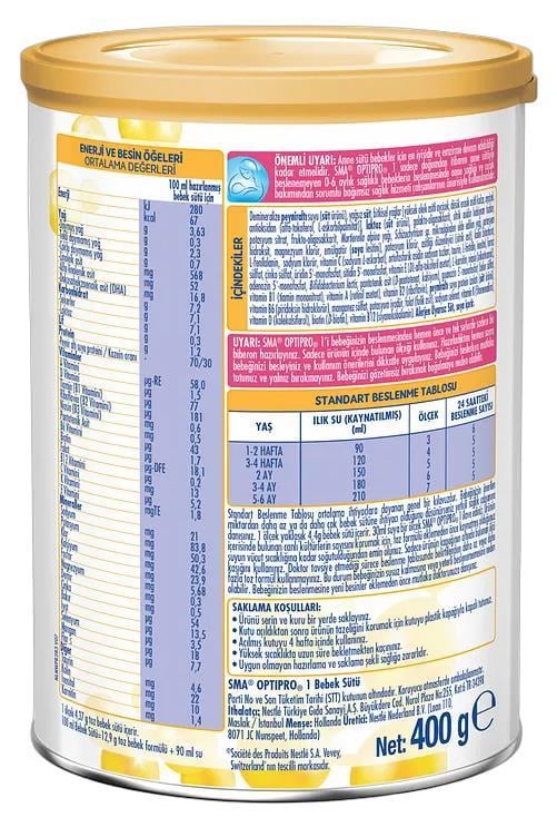 SMASMA Optipro 1 0-6 Ay Bebek Sütü 1 Paket 400 G 4'lüSMA Optipro 1 0-6 Ay Bebek Sütü 1 Paket (1 X 400 G) | Hızlı Kargo & Orijinal Ürün