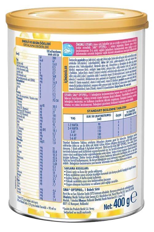 SMASMA Optipro 1 0-6 Ay Bebek Sütü 1 Paket 400 G 3'lüSMA Optipro 1 0-6 Ay Bebek Sütü 1 Paket (1 X 400 G) | Hızlı Kargo & Orijinal Ürün