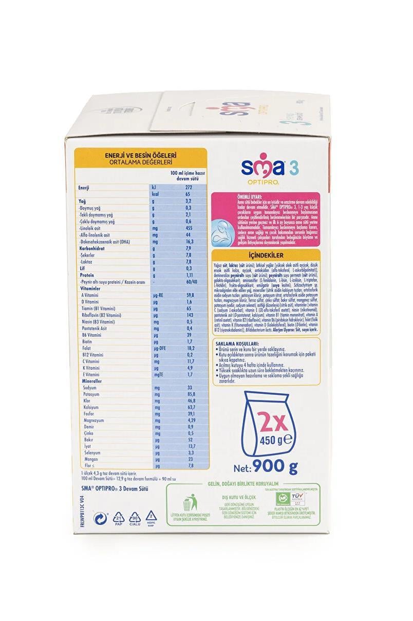 SMASMA Optipro 3 Probiyotik Bebek Devam Sütü 1-3 Yaş 900gr 2'liSMA Optipro 3 Probiyotik Bebek Sütü 900 gr | Hızlı Kargo & Güvenli Alışveriş