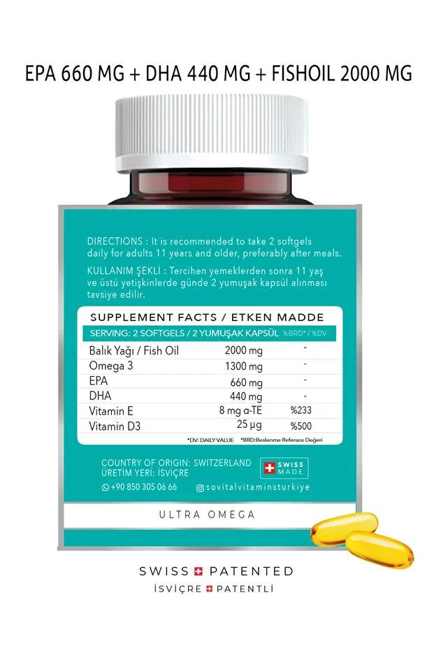 SovitalSovital Ultra Omega 3 1000 mg EPA 660 mg DHA 440 mg 60 AdetSovital Premium Omega 3 1000 mg 60 Kapsül Fiyatı ve Özellikleri | Mutlufiyatlar