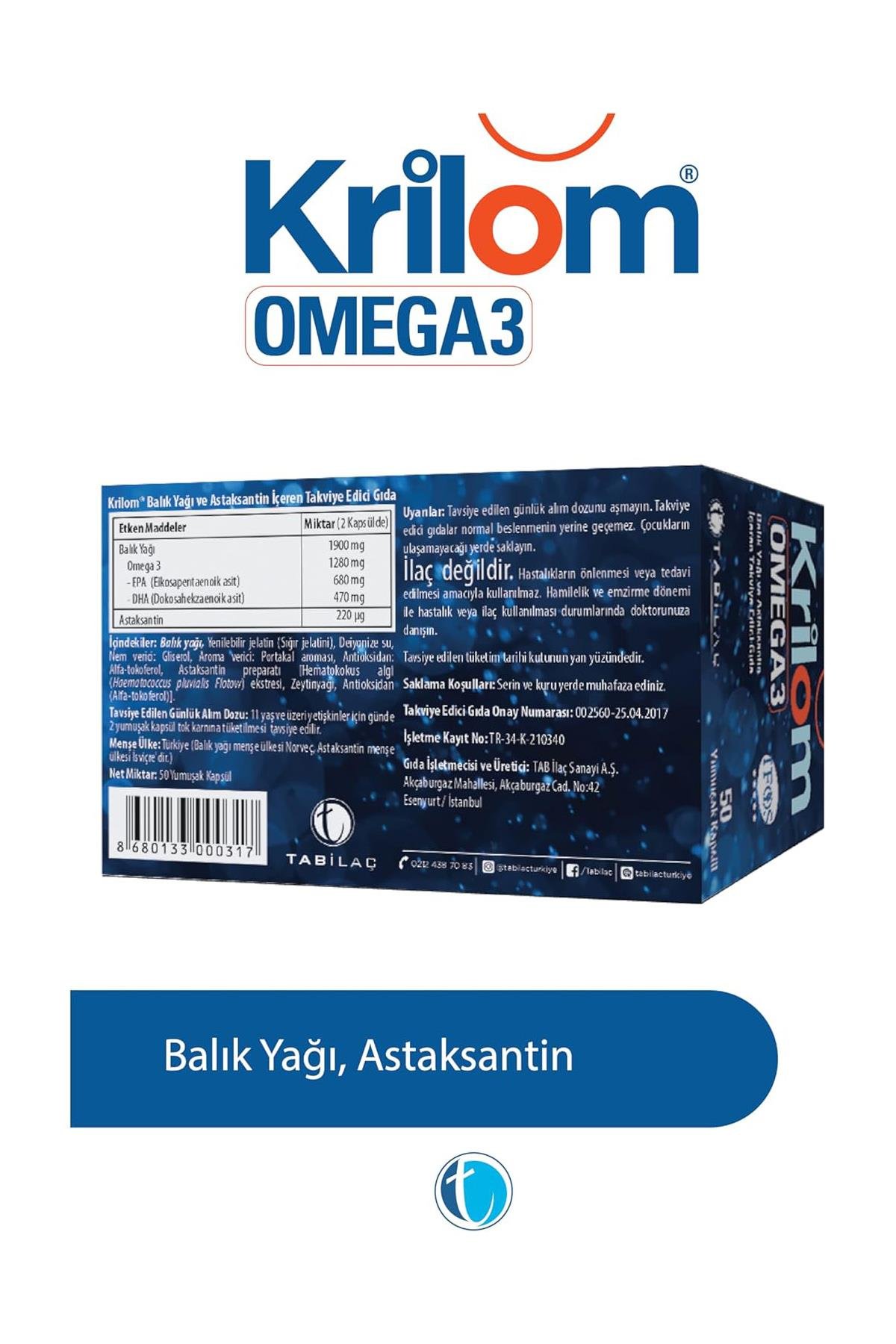Tab İlaçKrilom Omega 3 50 Yumuşak Kapsül 3'lüKrilom Omega-3 50 Yumuşak Kapsül - 3 Al 2 Öde Fiyatı ve Özellikleri | Mutlufiyatlar