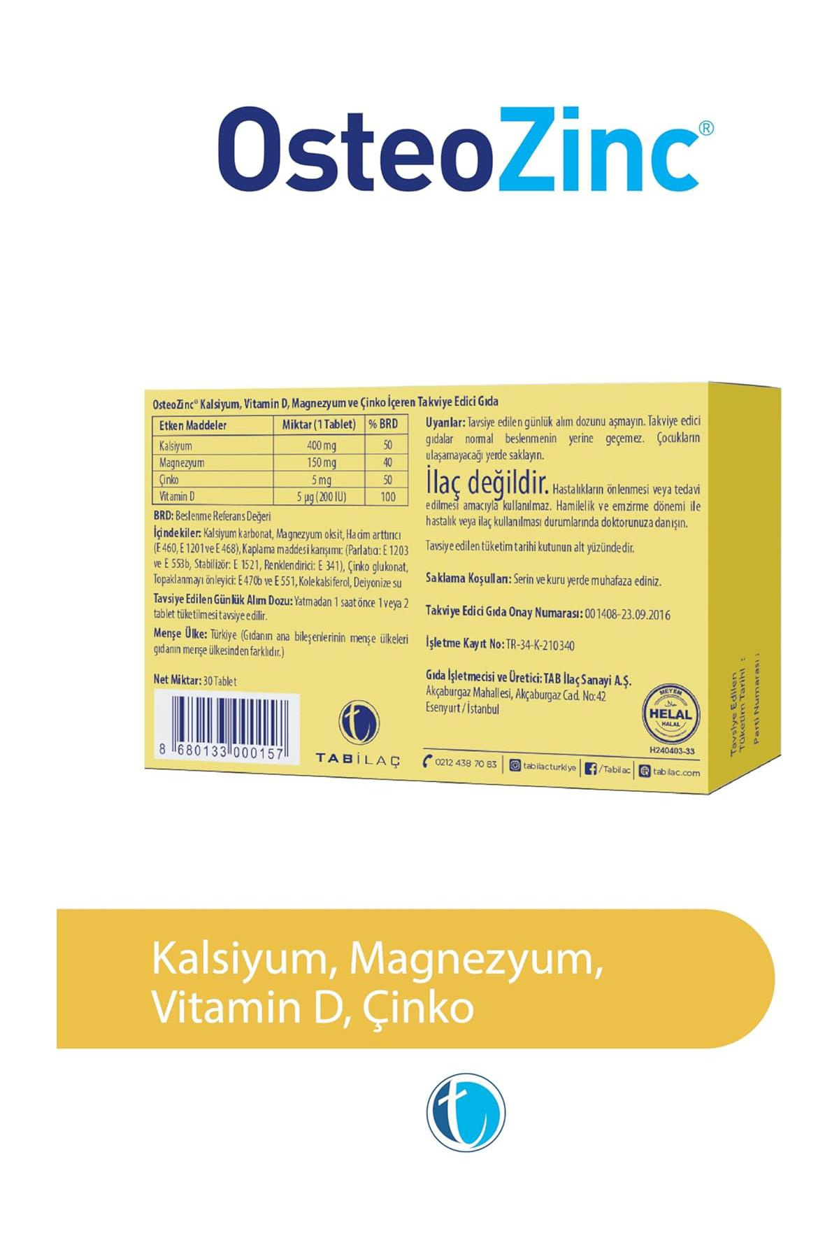 Tab İlaçOsteozinc Kalsiyum, Magnezyum, Vitamin D ve Çinko İçeren Takviye Edici Gıda 30 TabletOsteozinc 30 Tablet Fiyatı ve Özellikleri | Mutlufiyatlar