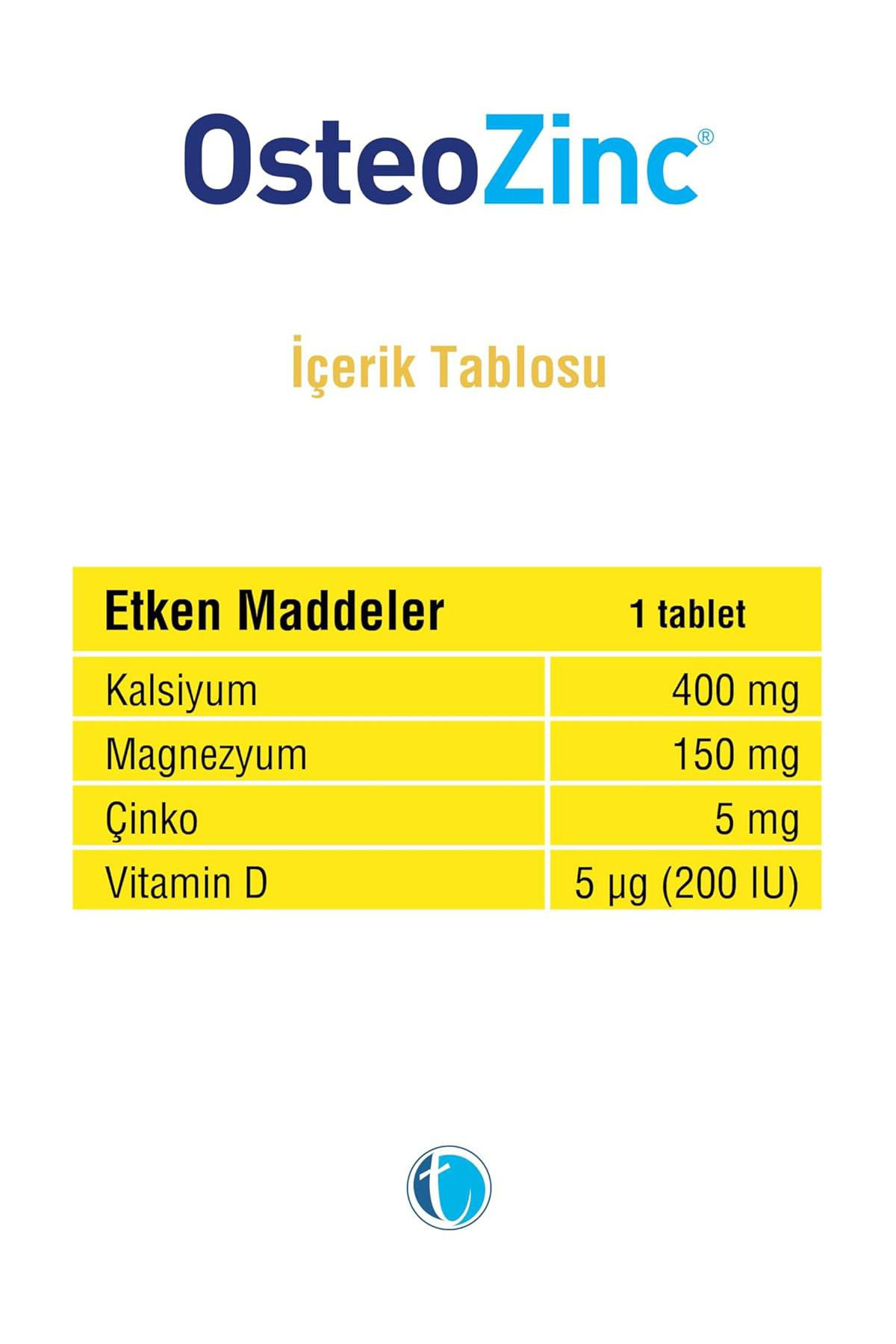 Tab İlaçOsteozinc Kalsiyum, Magnezyum, Vitamin D ve Çinko İçeren Takviye Edici Gıda 30 TabletOsteozinc 30 Tablet Fiyatı ve Özellikleri | Mutlufiyatlar