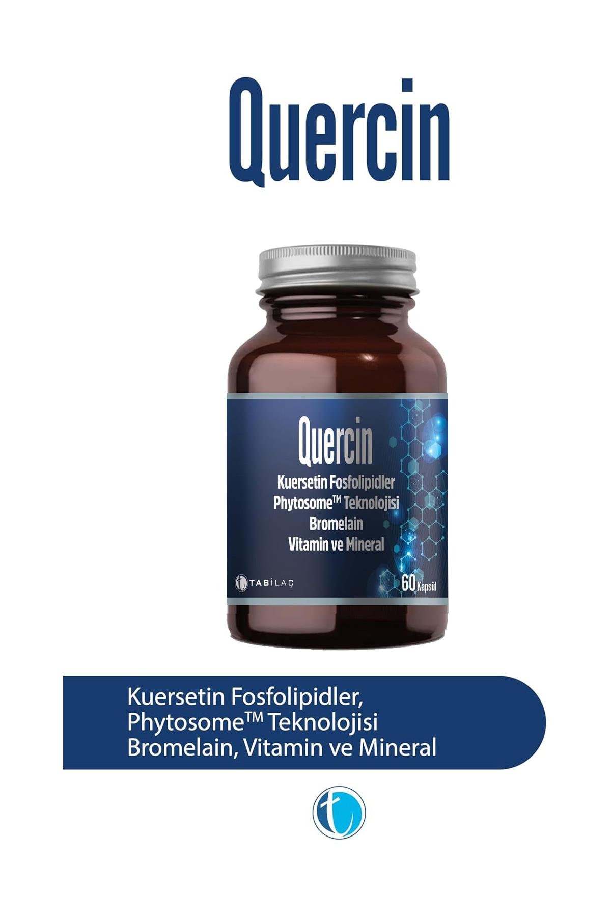 Tab İlaçQuercin Kuersetin, Bromelain, Vitamin ve Mineral İçeren Takviye Edici Gıda 60 KapsülQuercin Fitozomal Kuersetin 60 Kapsül | Yüksek Emilim, Etkili Formül