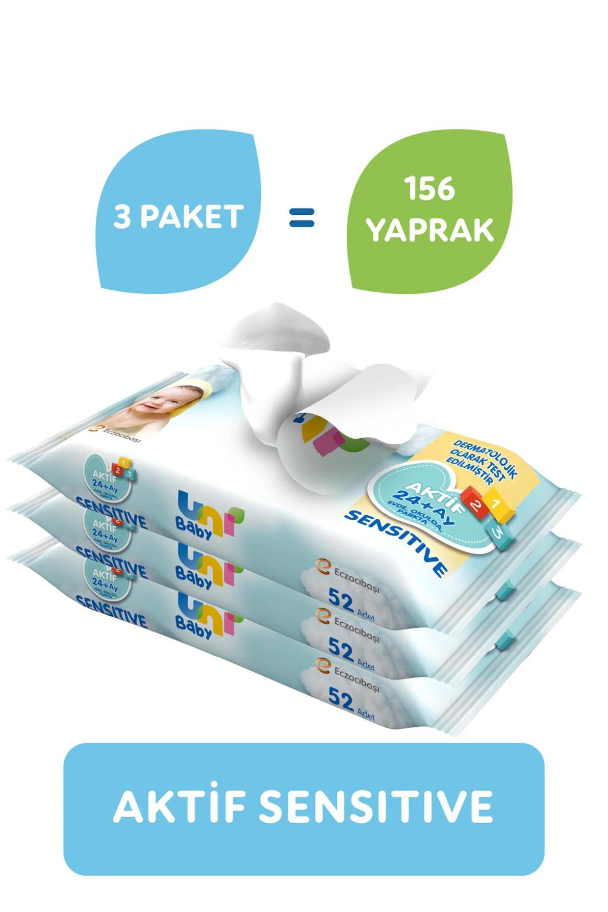 Uni BabyUni Baby Aktif Sensitive Islak Mendil  24+ Ay 3x52 AdetUni Baby Aktif 24+ Ay Islak Mendil 52 Yaprak - 3 Adet Fiyatı ve Özellikleri | Mutlufiyatlar