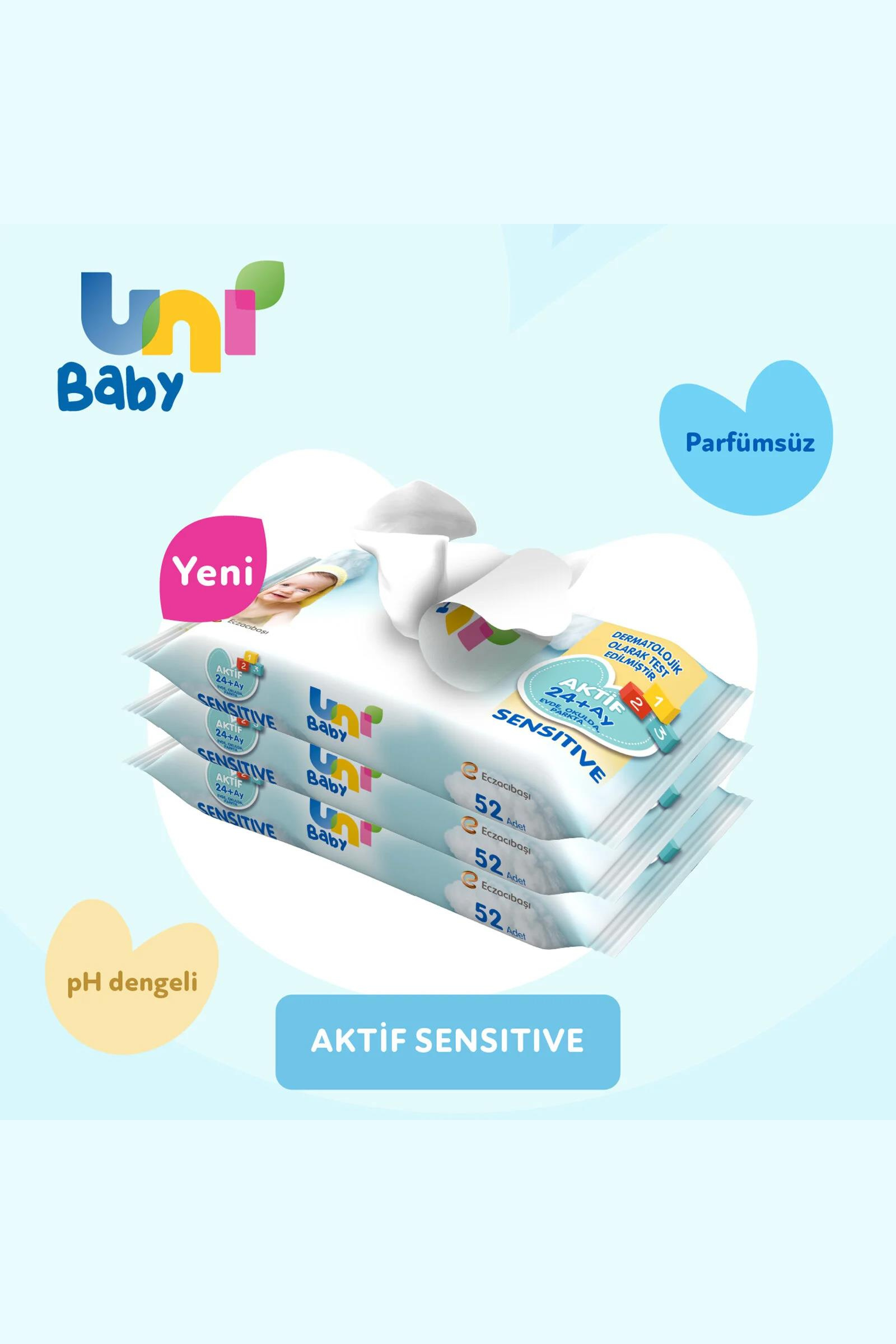 Uni BabyUni Baby Aktif Sensitive Islak Mendil  24+ Ay 3x52 AdetUni Baby Aktif 24+ Ay Islak Mendil 52 Yaprak - 3 Adet Fiyatı ve Özellikleri | Mutlufiyatlar
