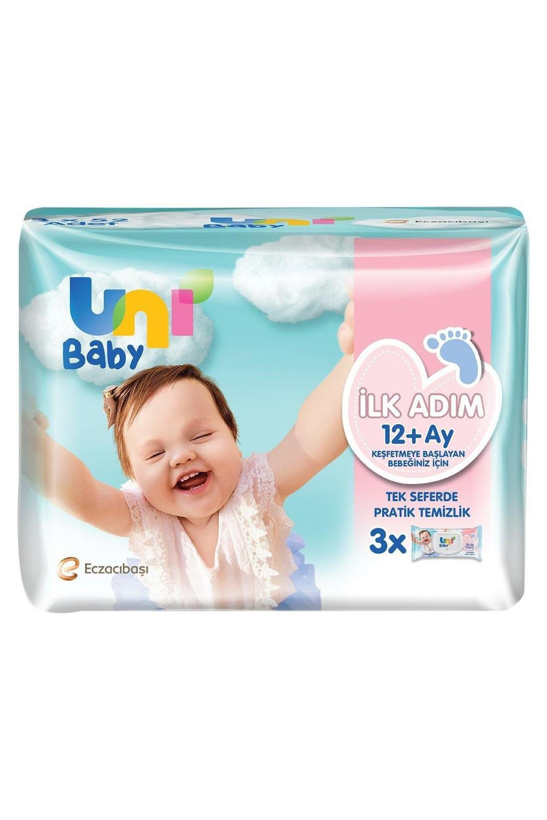 Uni BabyUni Baby İlk Adım Islak Mendil 12+ Ay  3x52 AdetUni Baby Ilk Adım 12 Ay+ Islak Mendil 52 Yaprak - 3 Adet Fiyatı ve Özellikleri | Mutlufiyatlar