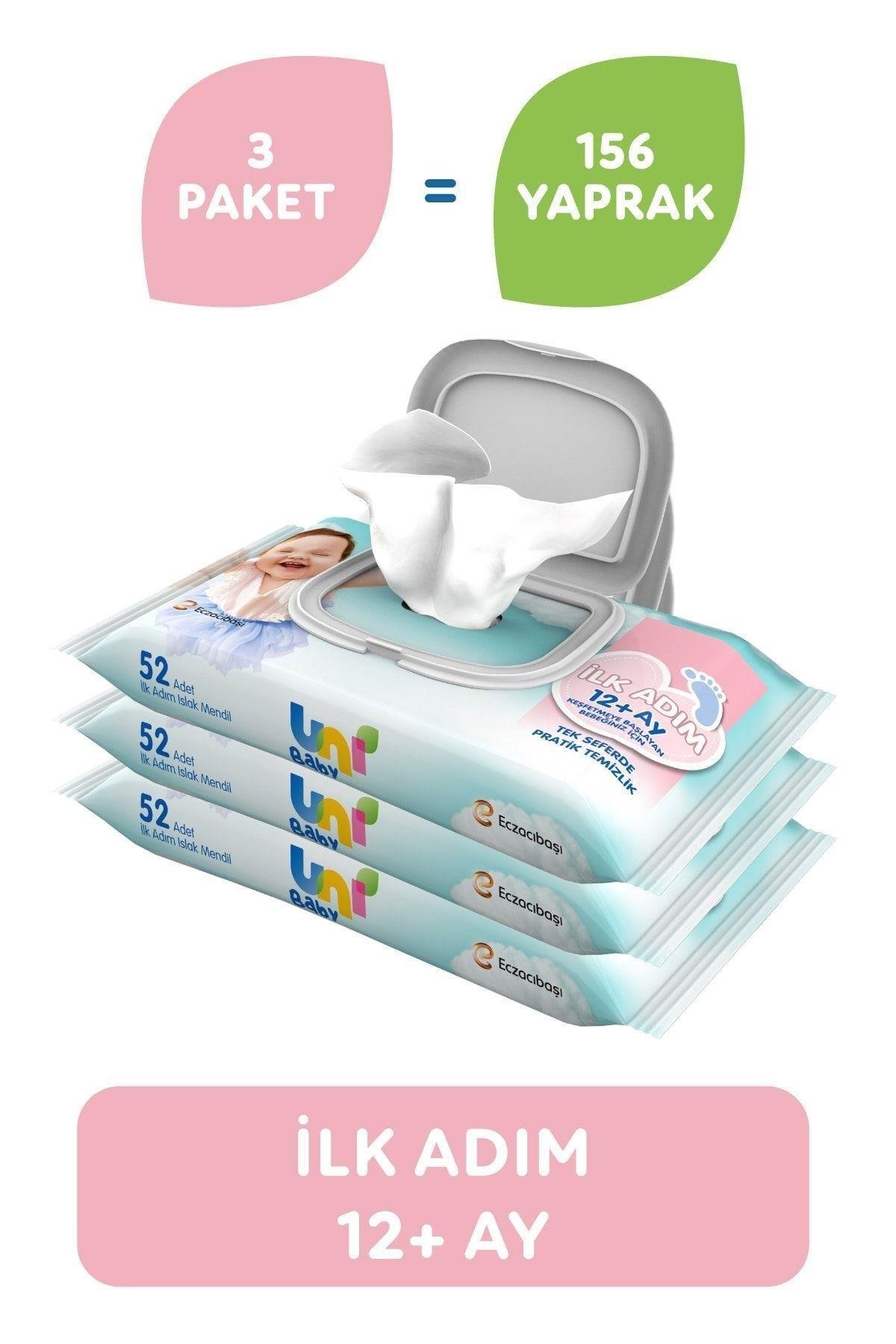 Uni BabyUni Baby İlk Adım Islak Mendil 12+ Ay  3x52 Adet 3'lüUni Baby Ilk Adım 12 Ay+ Islak Mendil 52 Yaprak - 3 Adet Fiyatı ve Özellikleri | Mutlufiyatlar