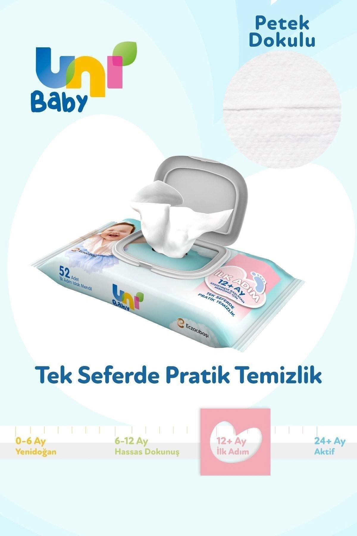 Uni BabyUni Baby İlk Adım Islak Mendil 12+ Ay  3x52 Adet 4'lüUni Baby Ilk Adım 12 Ay+ Islak Mendil 52 Yaprak - 3 Adet Fiyatı ve Özellikleri | Mutlufiyatlar