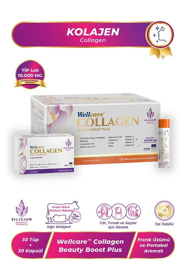 WellcareWellcare Collagen Beauty Boost Plus 10.000 mg Likit Form - 30 Tüp & 30 Silisyum KapsülWellcare Collagen Beauty Boost | Cilt, Saç ve Tırnak Desteği