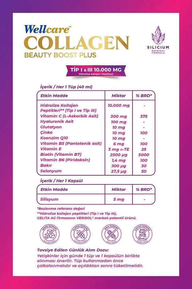 WellcareWellcare Collagen Beauty Boost Plus 10.000 mg Likit Form - 30 Tüp & 30 Silisyum KapsülWellcare Collagen Beauty Boost | Cilt, Saç ve Tırnak Desteği