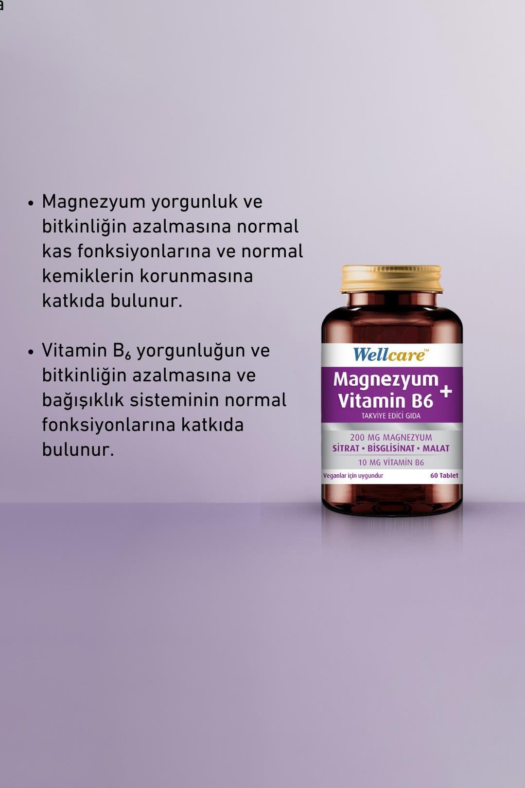 WellcareWellcare Magnezyum + Vitamin B6 60 TabletWellcare Magnezyum + B6 | Yorgunluk Azaltıcı 60 Tablet