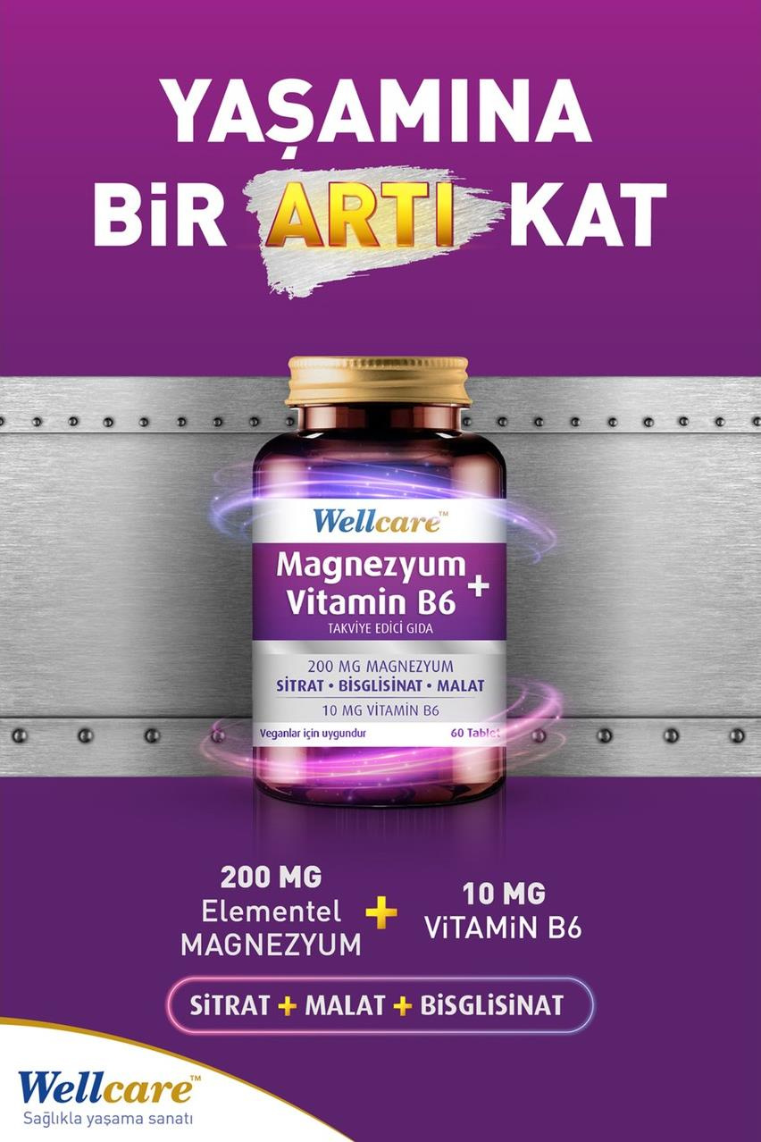 WellcareWellcare Magnezyum + Vitamin B6 60 TabletWellcare Magnezyum + B6 | Yorgunluk Azaltıcı 60 Tablet