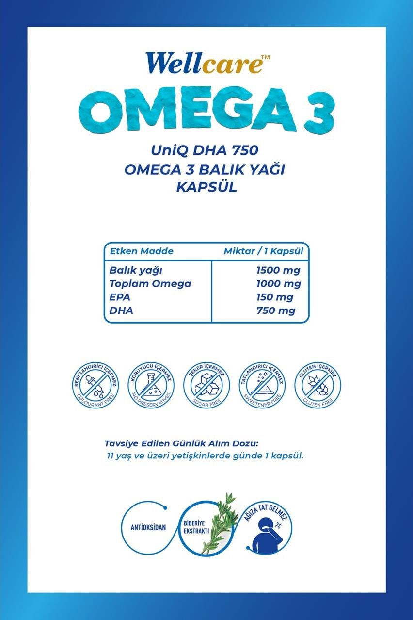 WellcareWellcare Omega 3 Balık Yağı 1200 mg 30 Kapsül Wellcare Omega 3 1200 mg | Kalp ve Göz Sağlığı Desteği