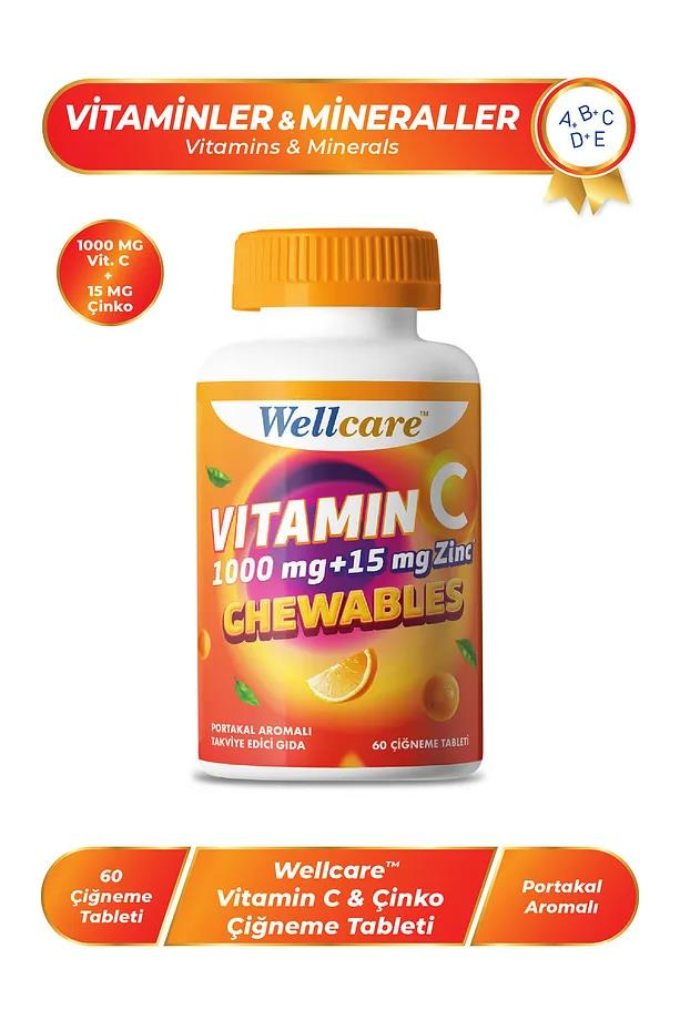 WellcareWellcare Vitamin C 1000 mg + 15 mg Zinc Çiğneme Tableti 60 AdetWellcare C Vitamini + Çinko | Bağışıklık Desteği 60 Tablet